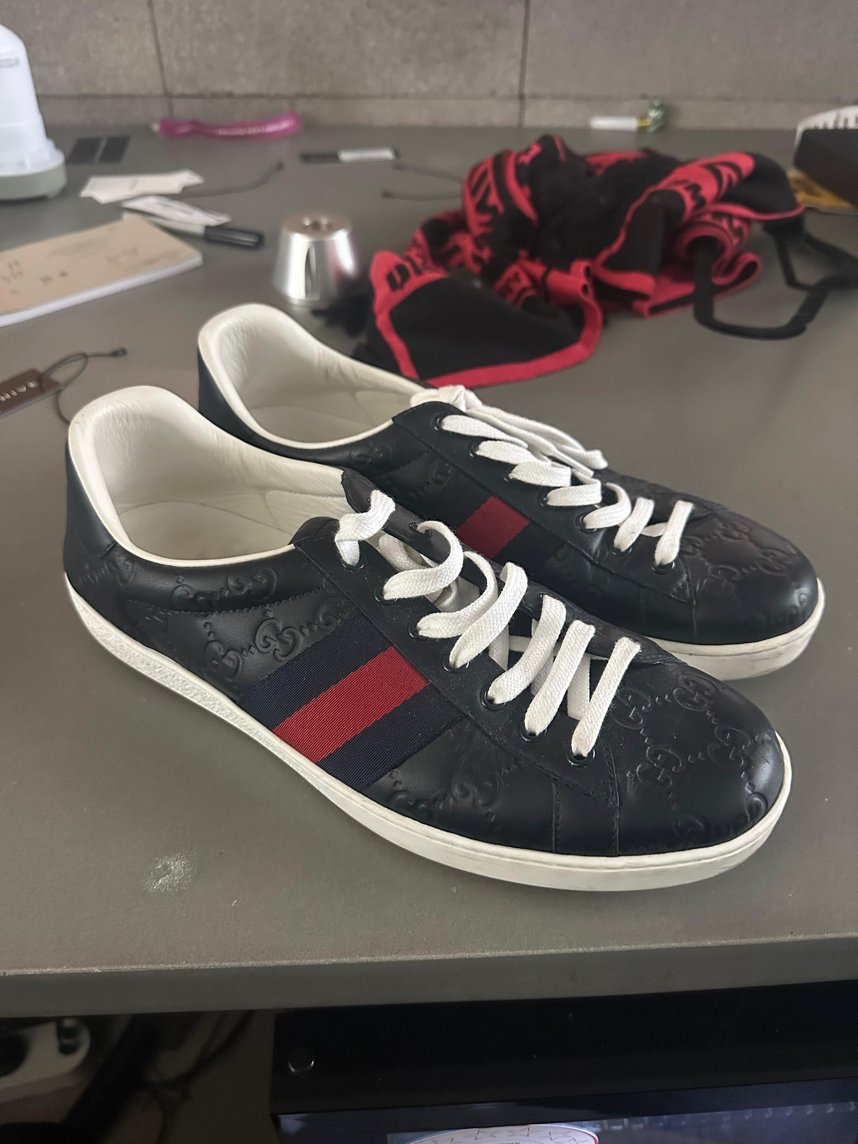 Gucci Ace Monogram Leather Sneakers Navy (US10.5/UK9.5)