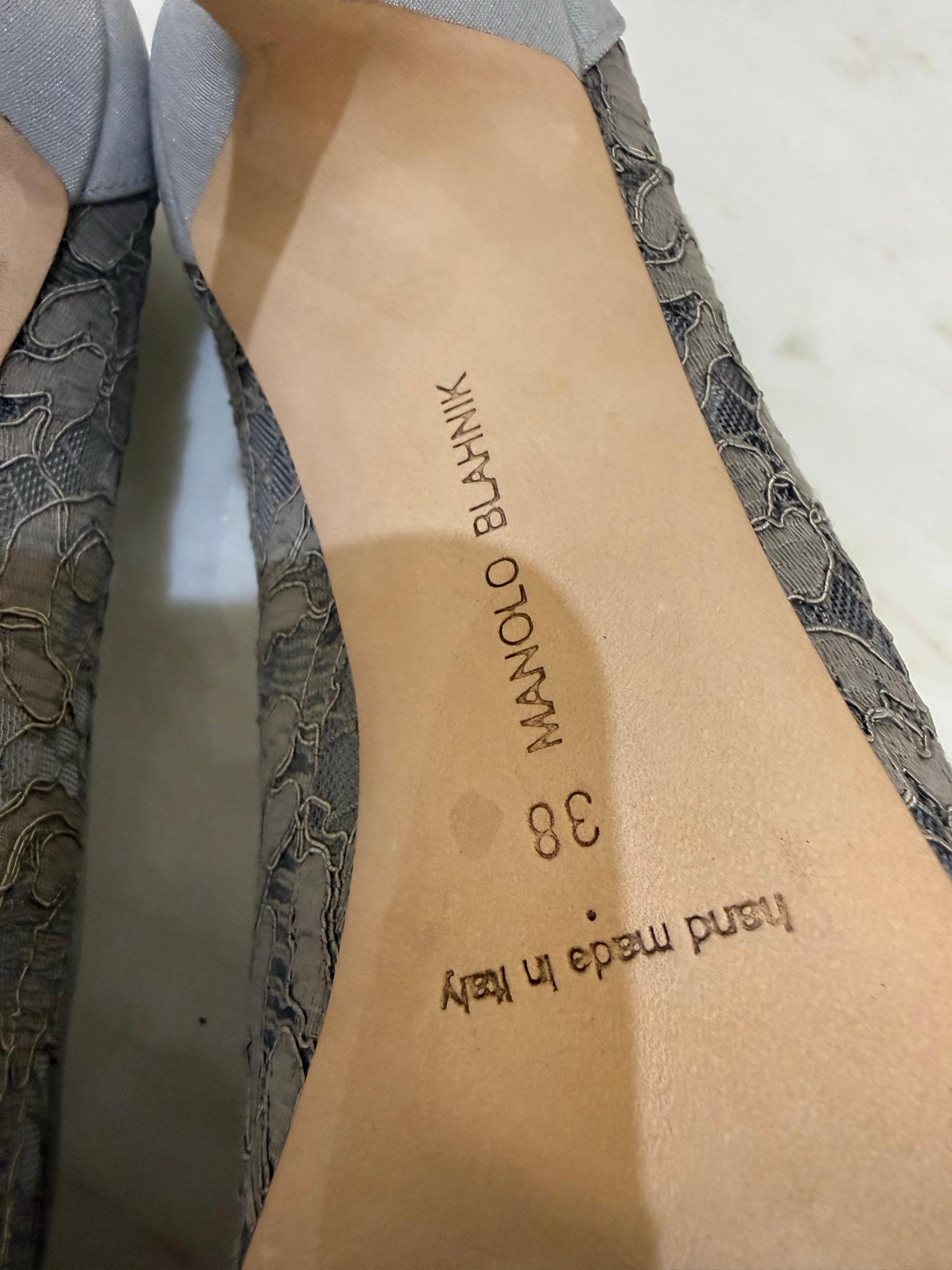 Manolo Blahnik Grey Lace Nadira Heels 38 thumbnail 8