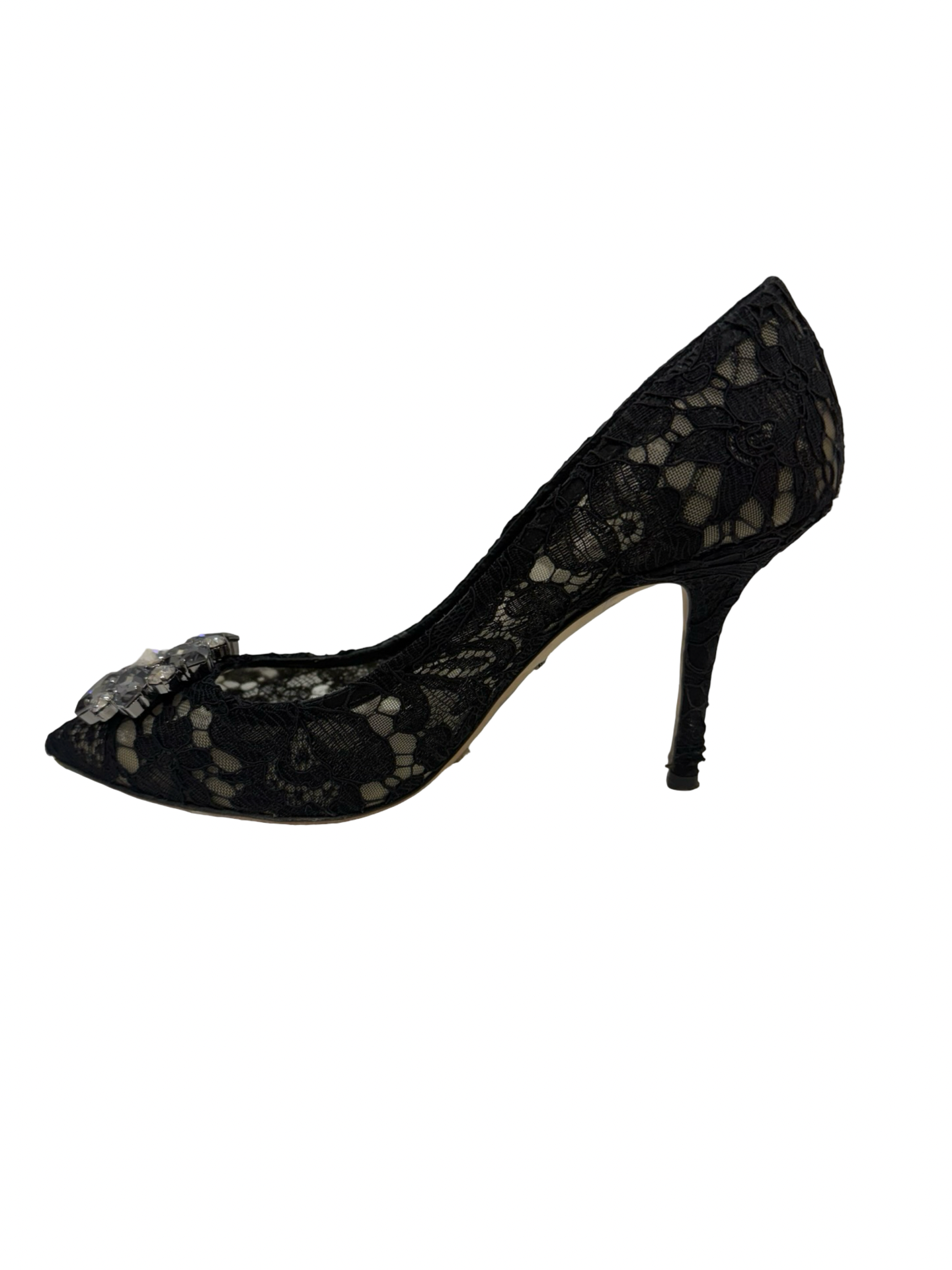 Dolce & Gabbana Black Lace Embellished Heels 38