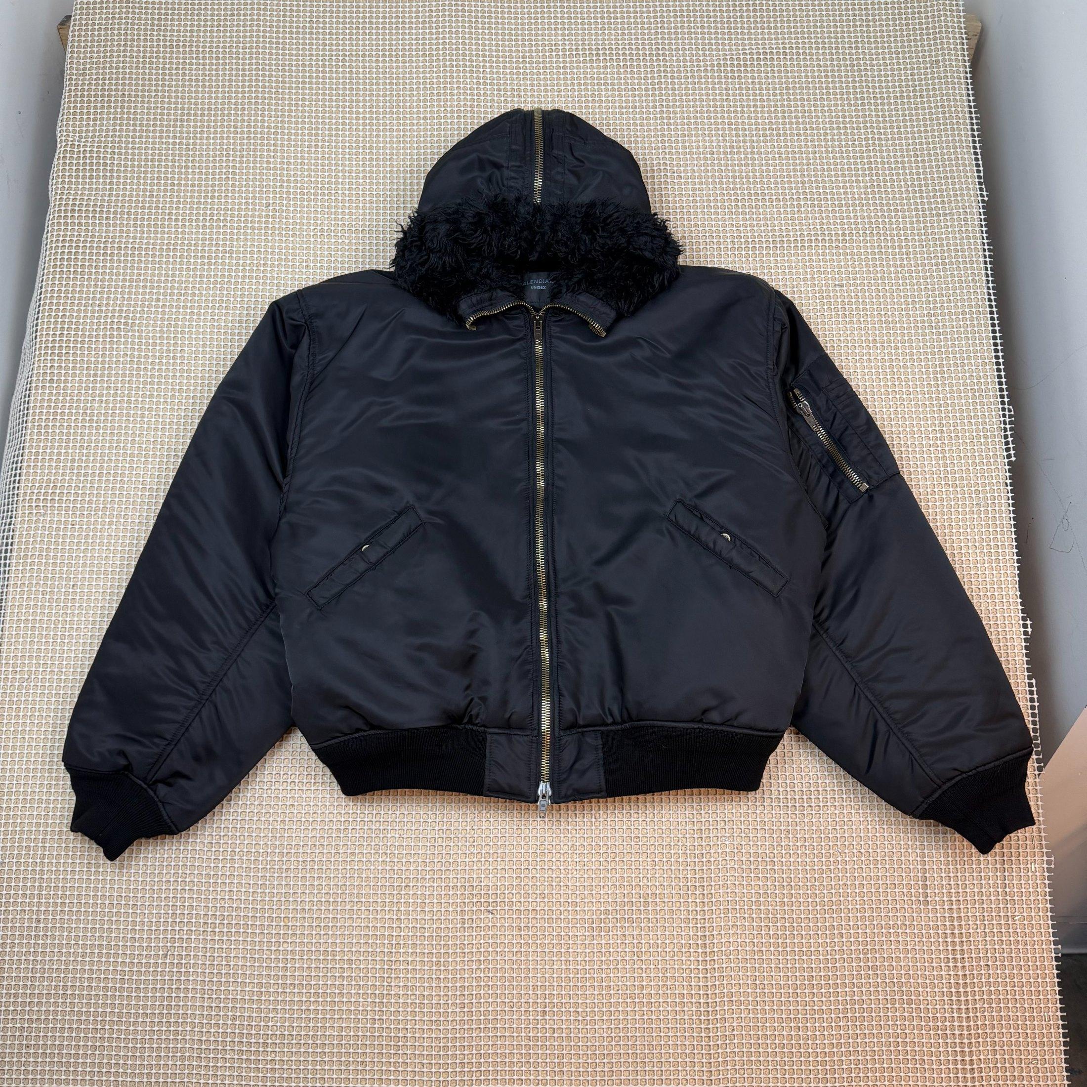 Balenciaga AW24 Faux Fur Hooded Bomber Jacket Black (Size L) thumbnail 13