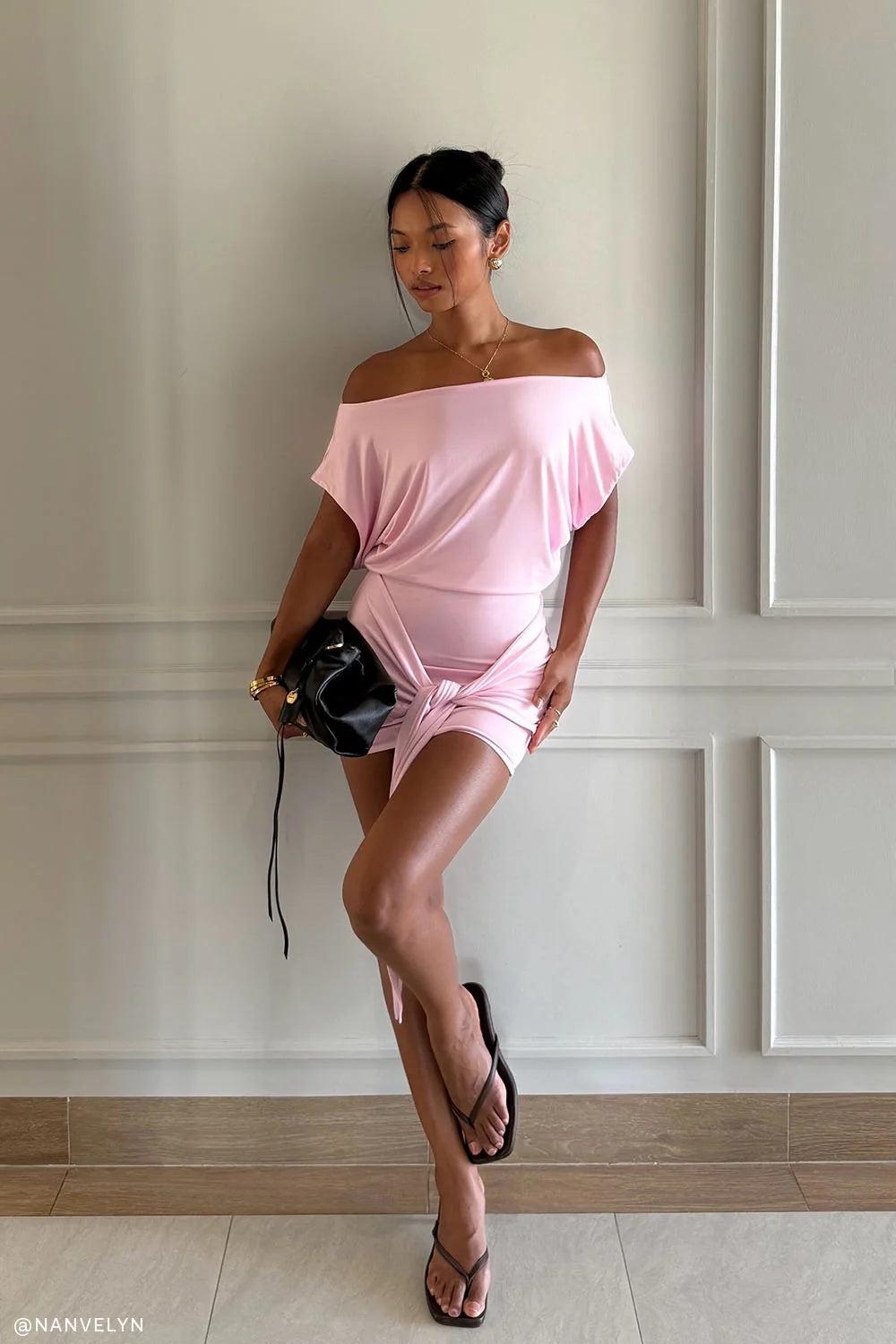 Meshki Pink Short Sleeve Slinky Tie Mini Dress XS