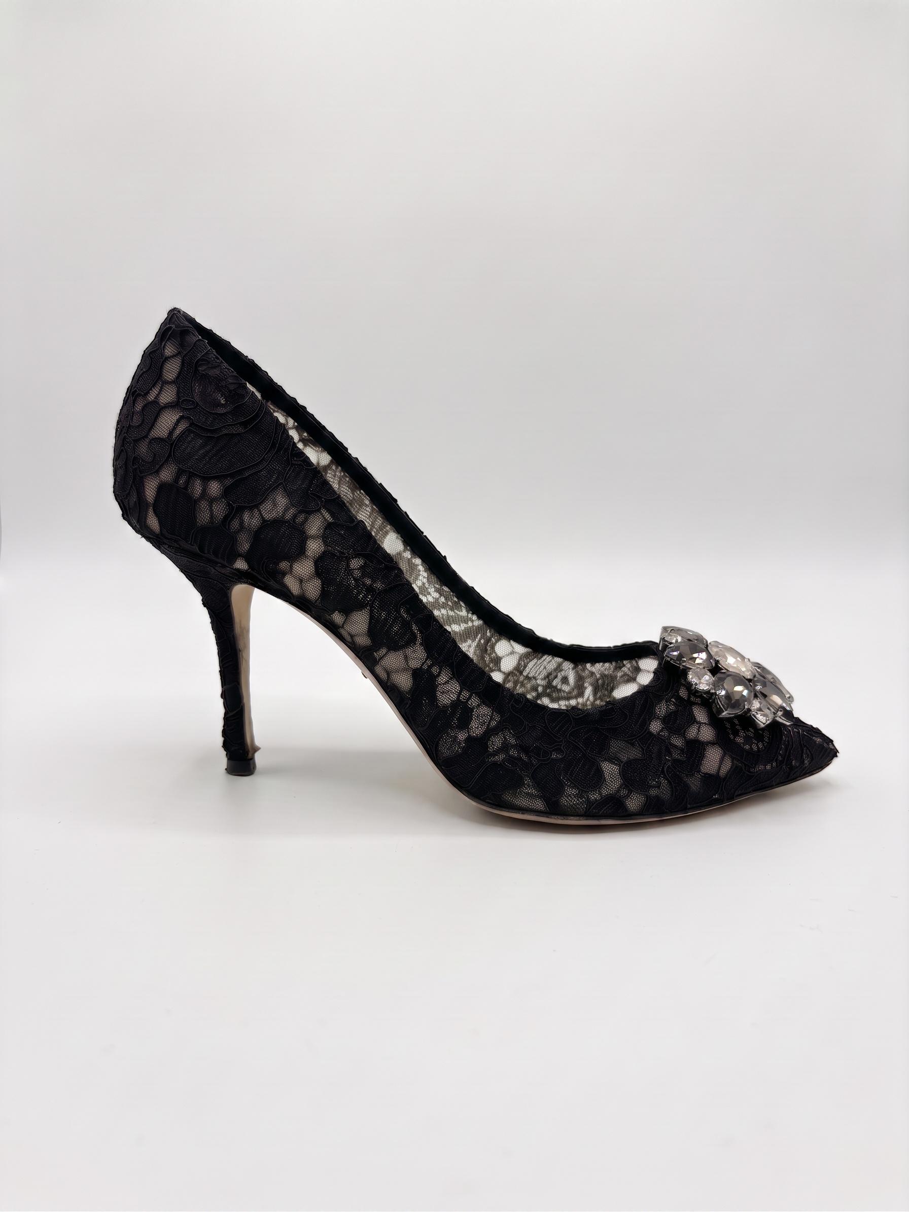 Dolce & Gabbana Black Lace Embellished Heels 38