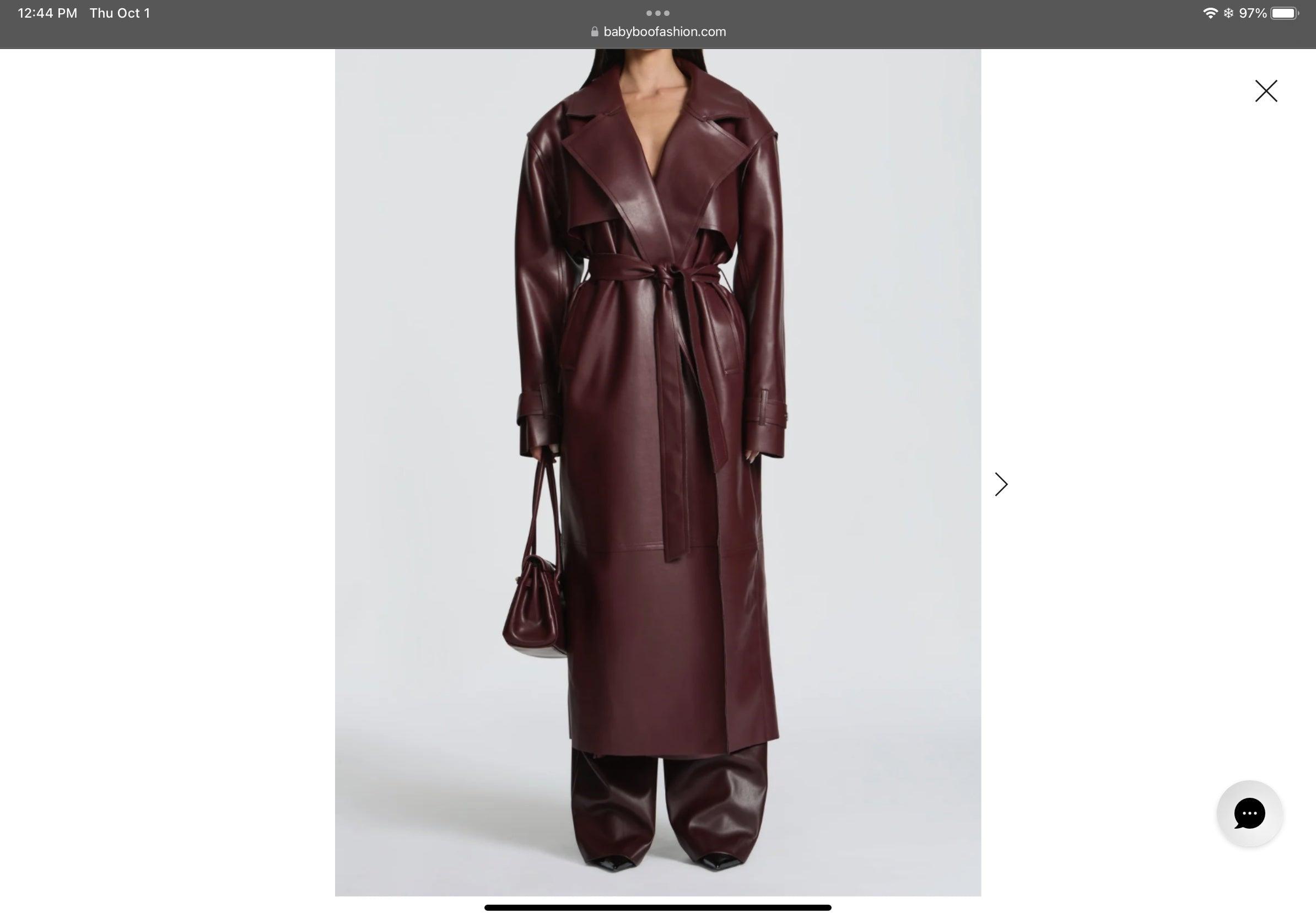 Baby Boo Burgundy Faux Leather Long Coat XS