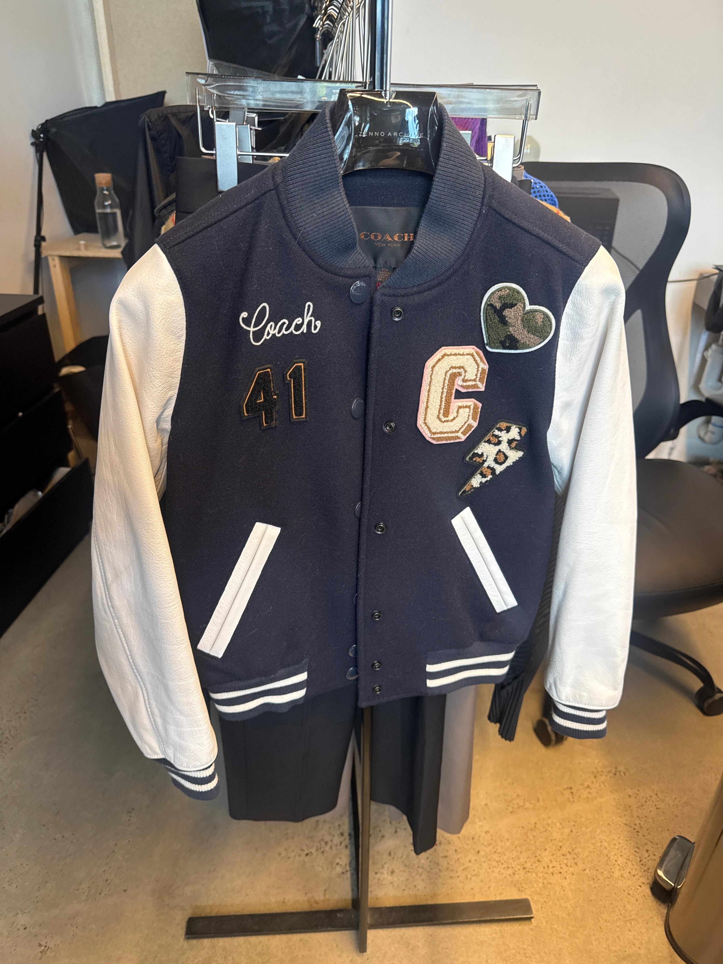 Coach Wool & Leather Varsity Jacket Navy/White (Size XXS Womens)