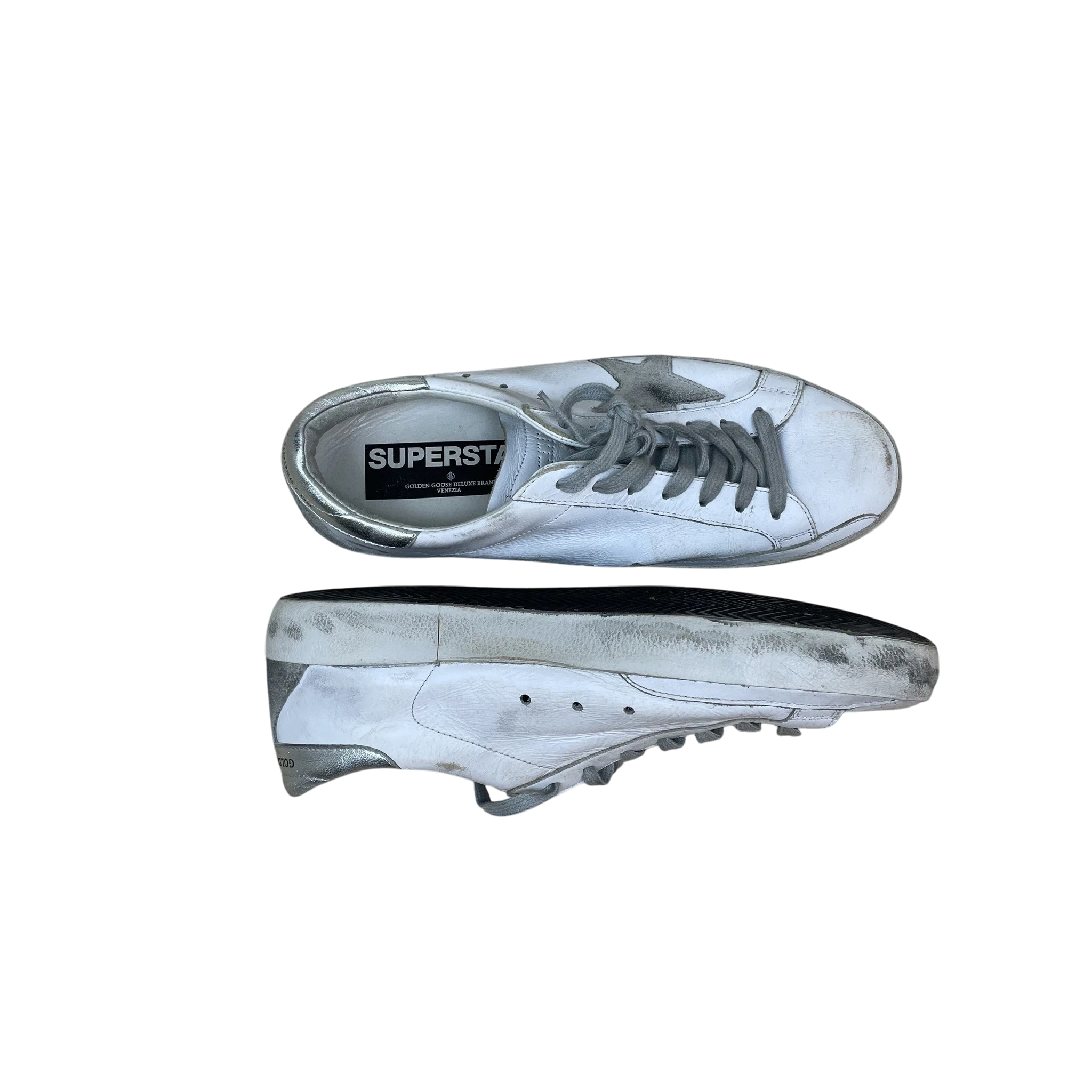Golden Goose Leather Super Star Sneakers White / Silver (Size 43)