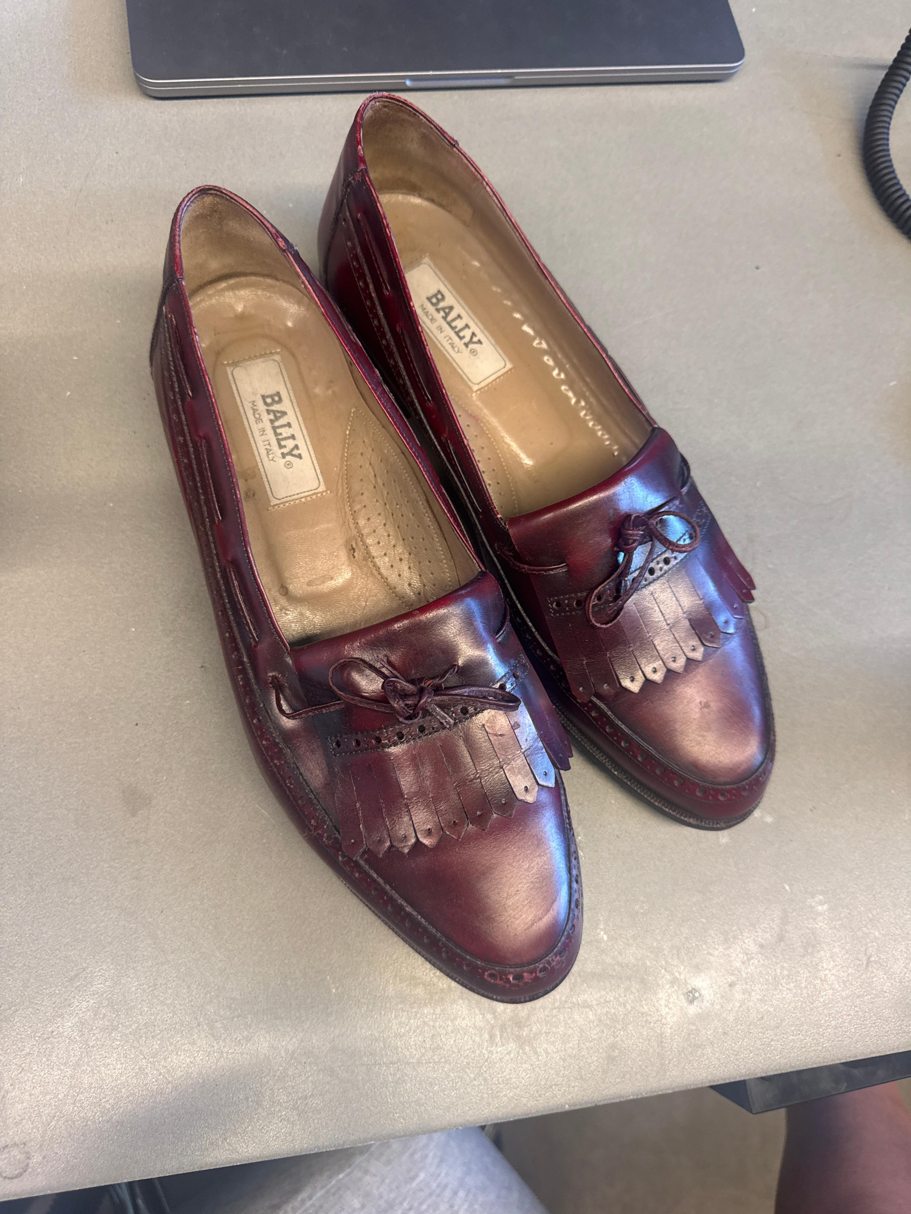Bally Kiltie Leather Loafers Burgundy (Size US10.5)
