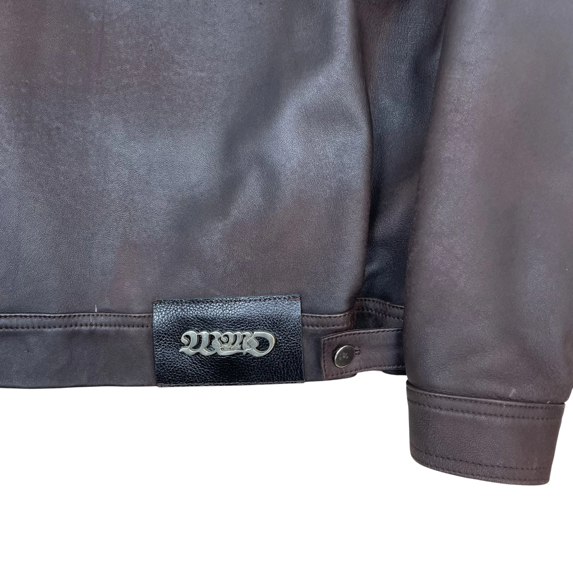 WMO Curved Zip Leather Jacket Ombre Brown (Fits L) thumbnail 6