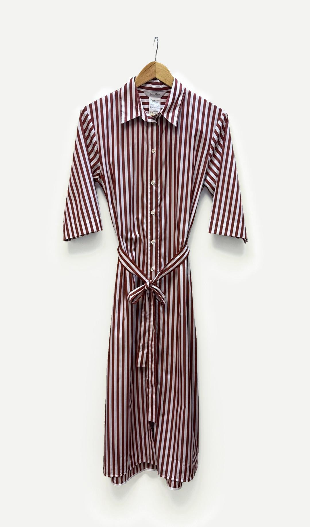 Max Mara Leisure Red White Striped Shirt Dress 10
