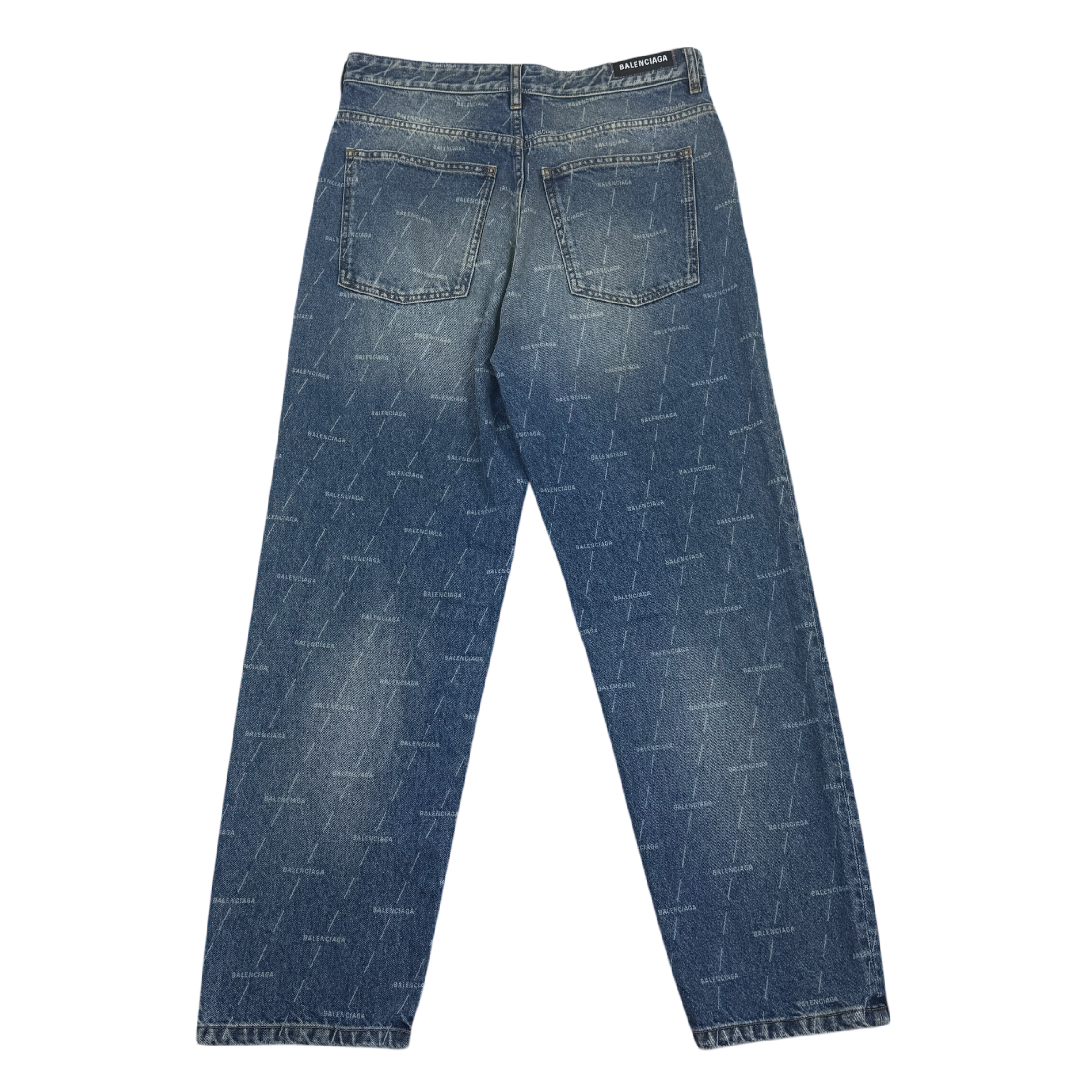 Balenciaga Monogram-Print Straight-Leg Washed Jeans (Size 32”) thumbnail 4