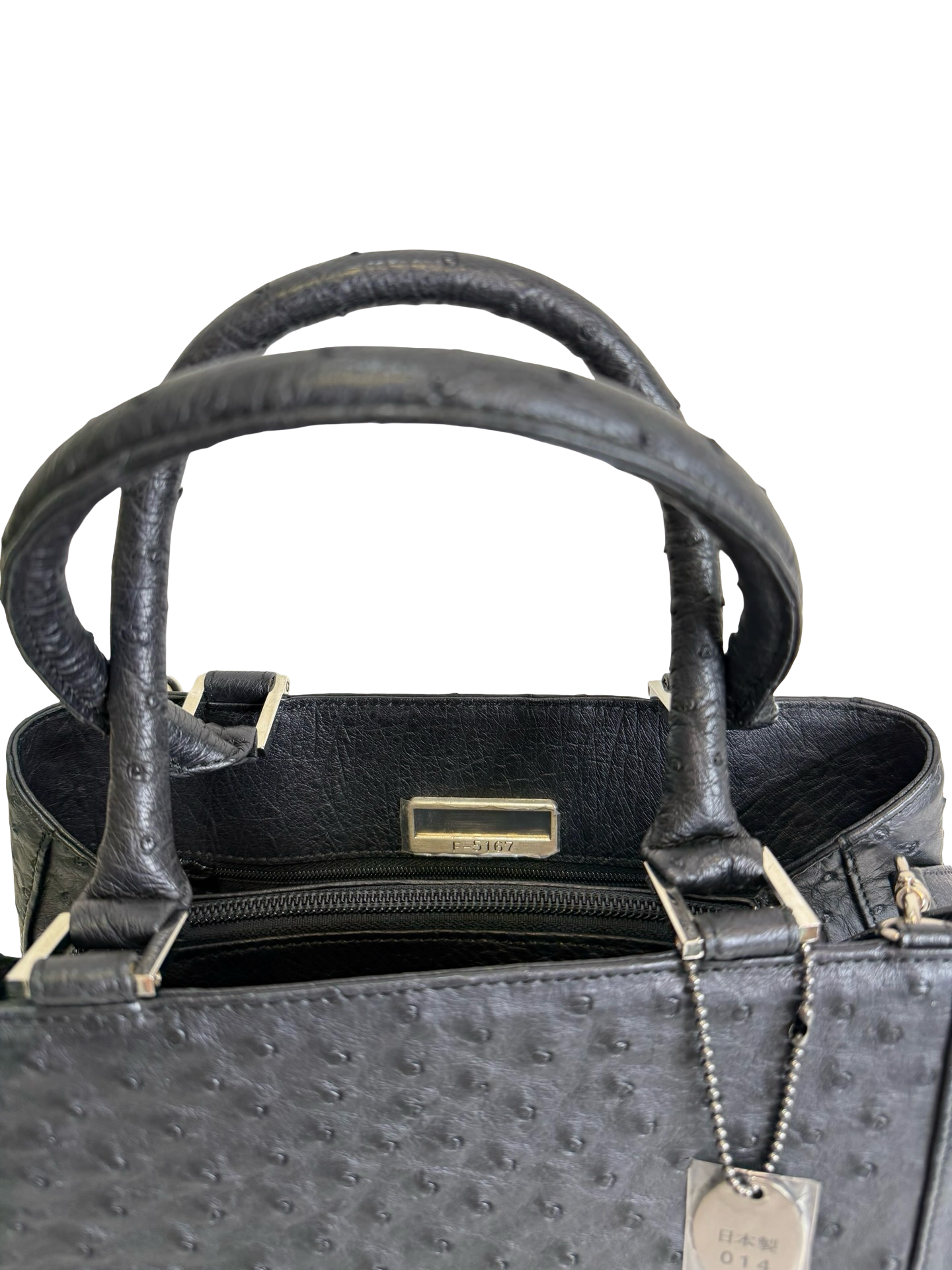 Genuine Full Quill Ostrich Leather Handbag – Black thumbnail 6