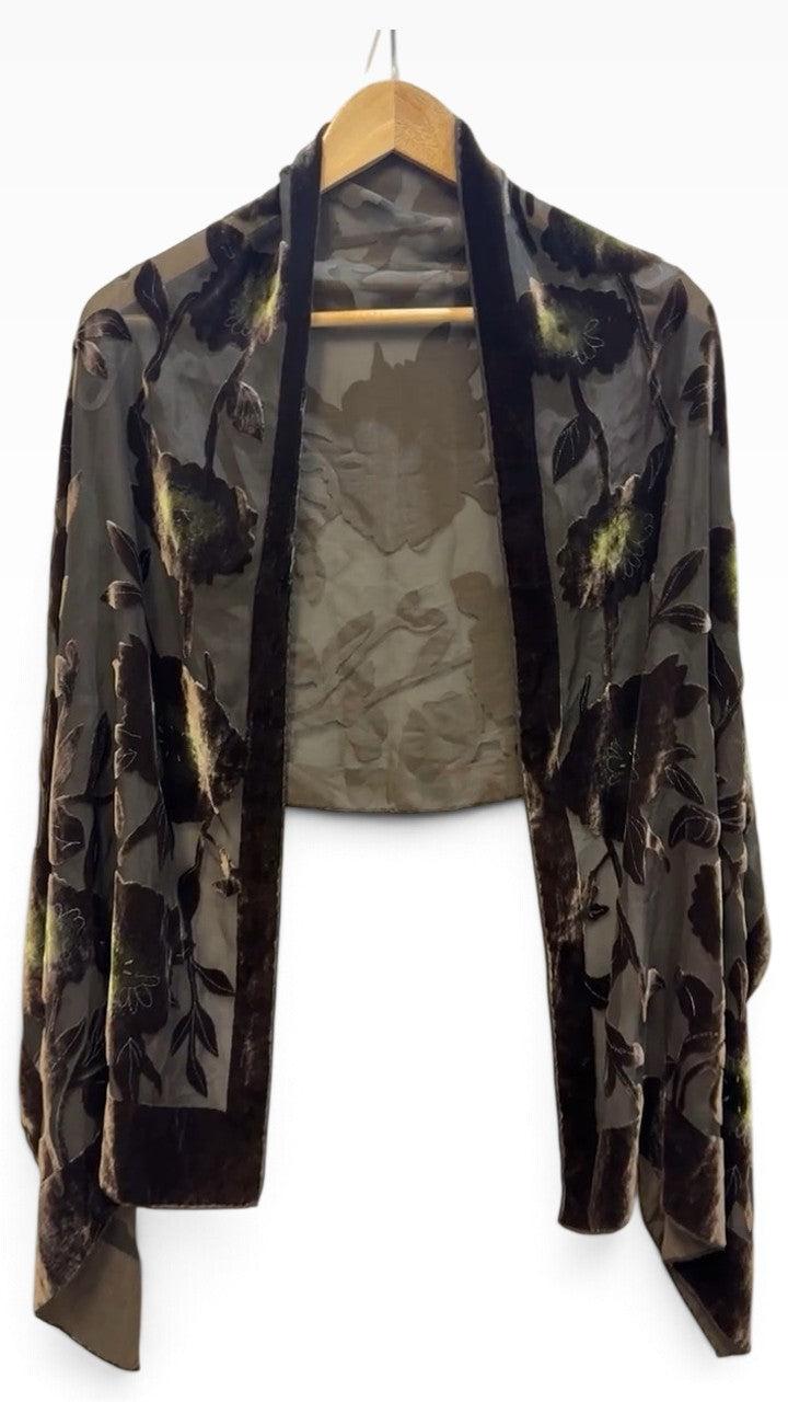 Khaki Velvet Floral Wrap