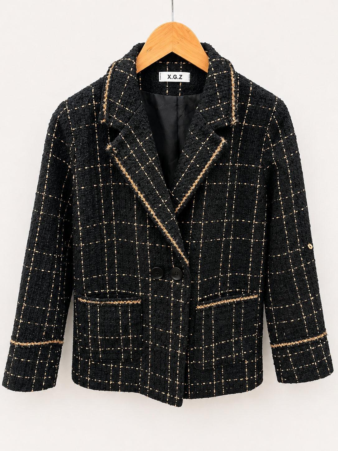 X.G.Z Black & Gold Windowpane Tweed Blazer S