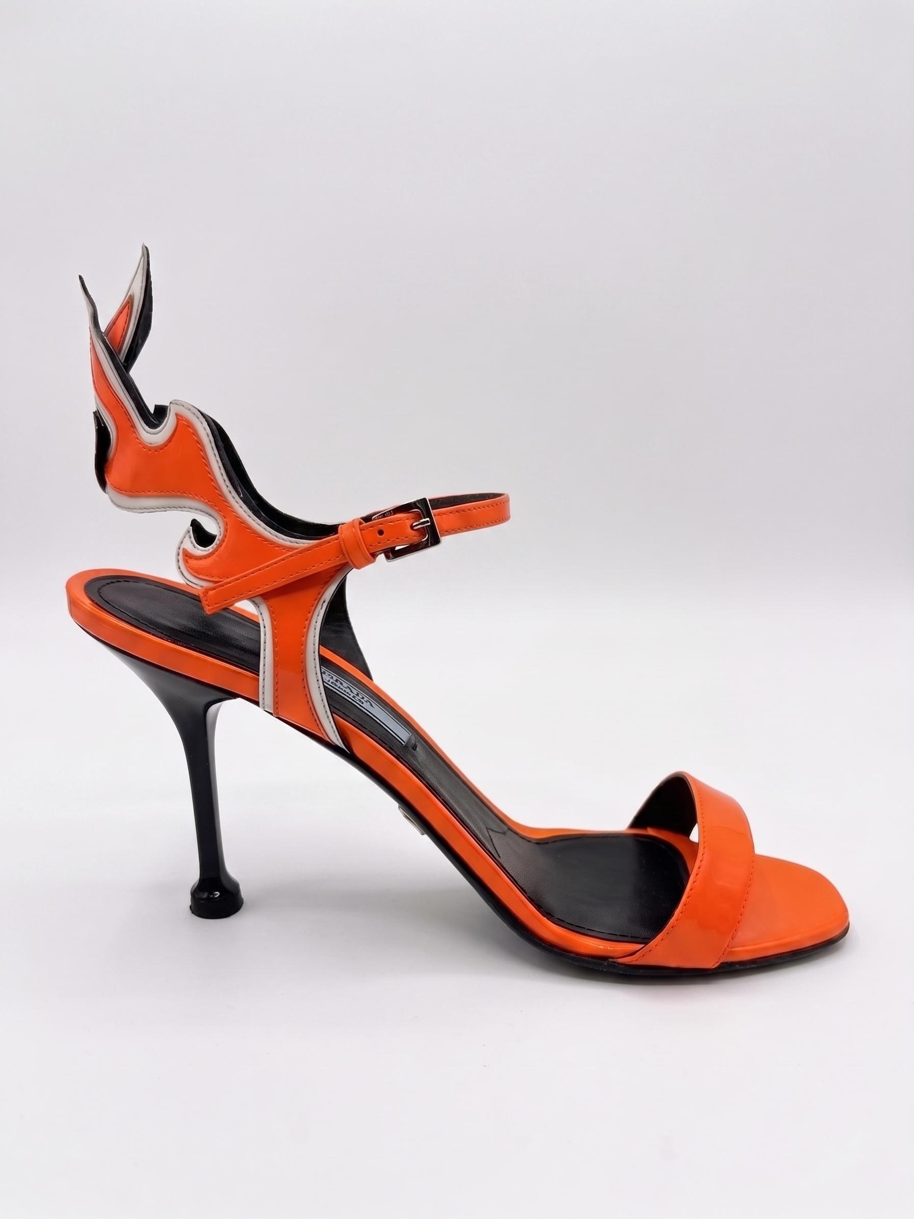Prada Neon Orange Flame Sandal 38