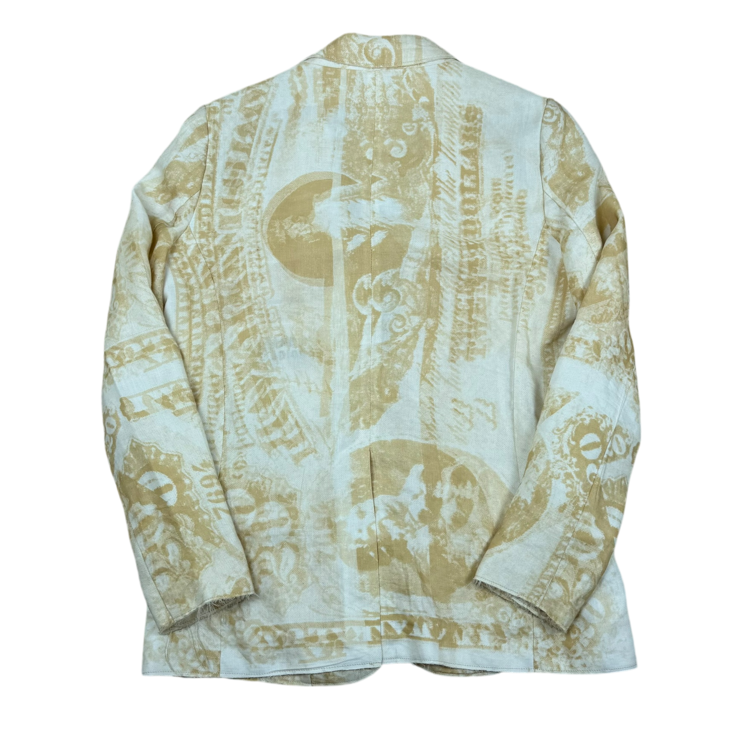 Acne Studios SS13 Resort Linen Blend Raw Hem Jinx Currency Blazer Yellow/White (Size 36) thumbnail 3