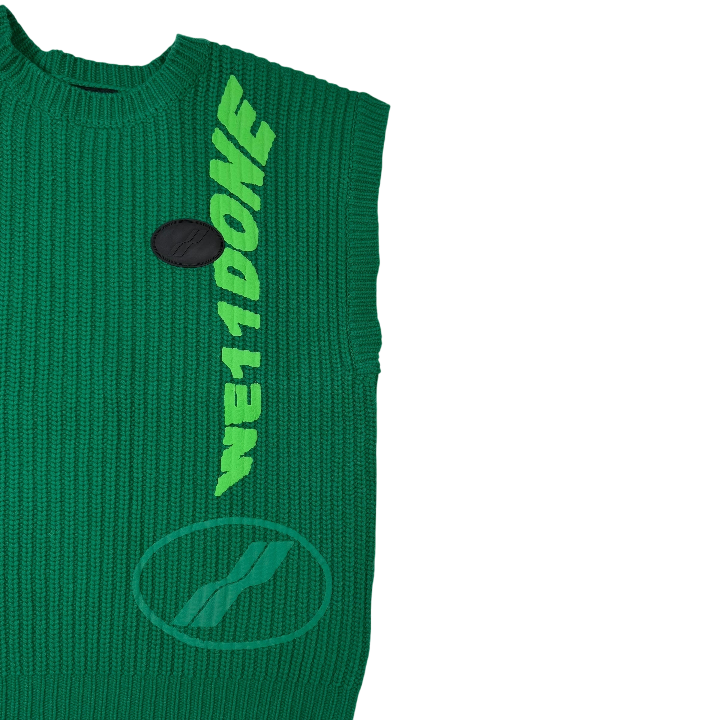 We11done Ribbed Wool Multi-Logo Square Knit Vest Green (Size L) thumbnail 2