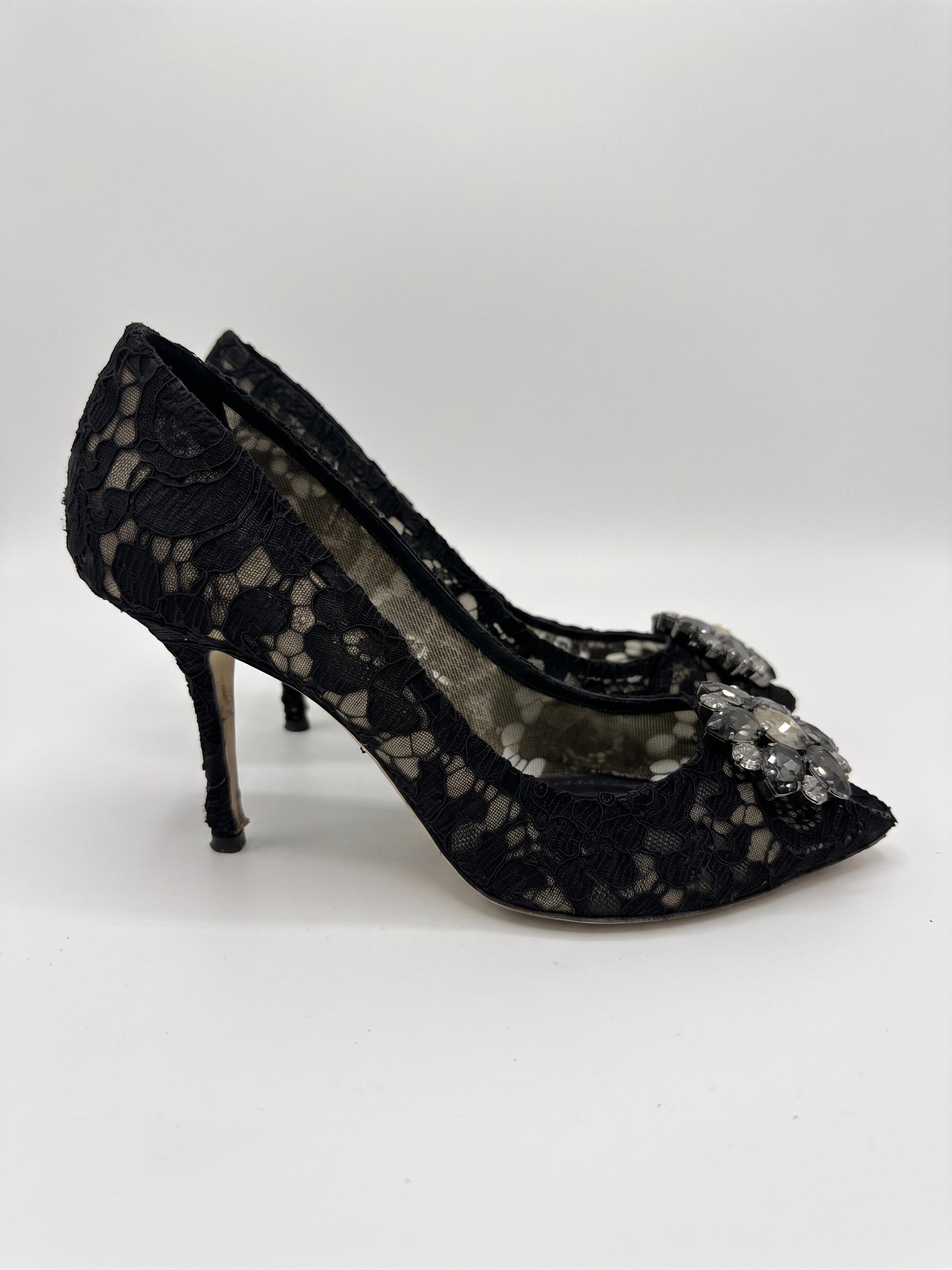 Dolce & Gabbana Black Lace Embellished Heels 38 thumbnail 2