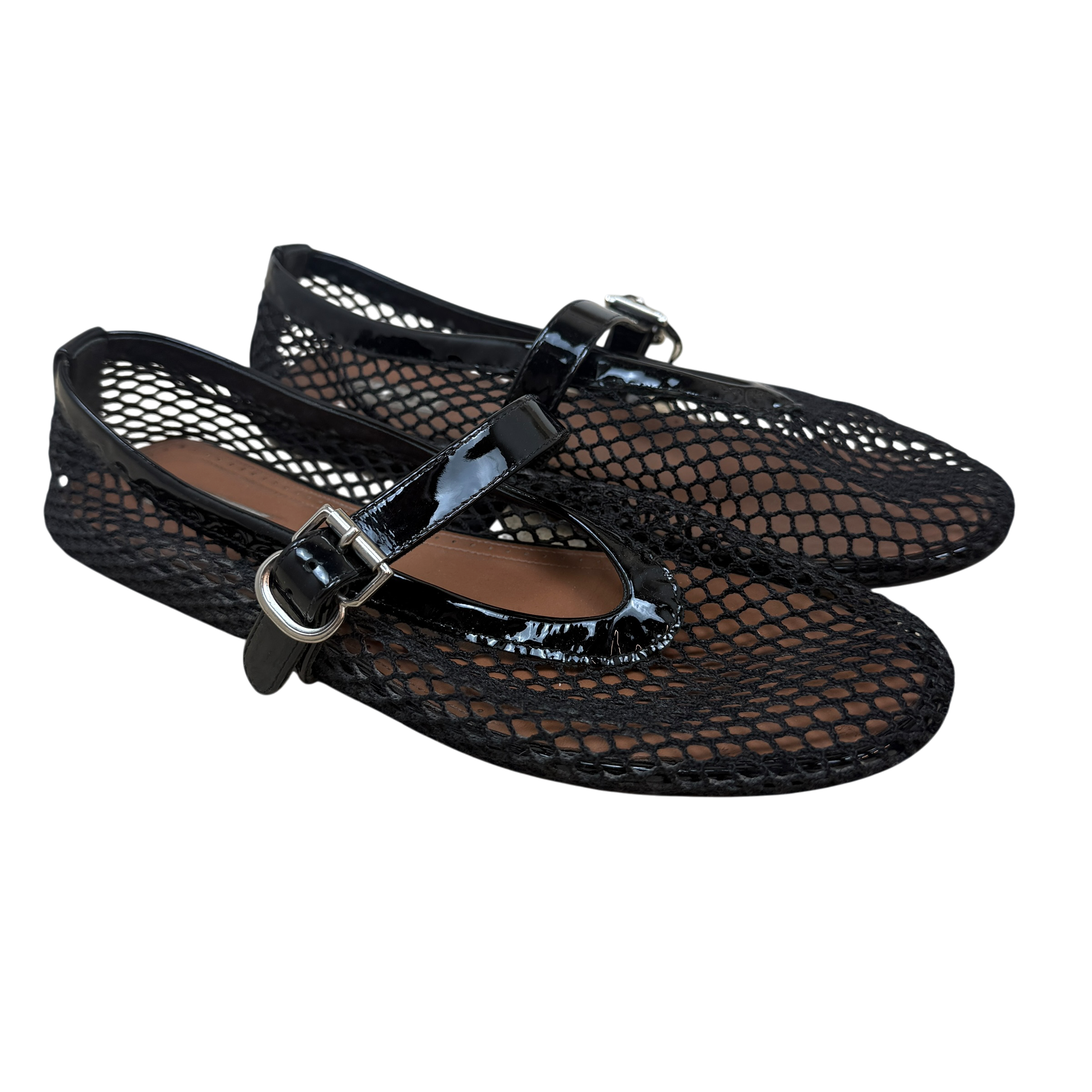 Alaia Fishnet Patent Leather Ballet Flats Black (Size EU39.5)