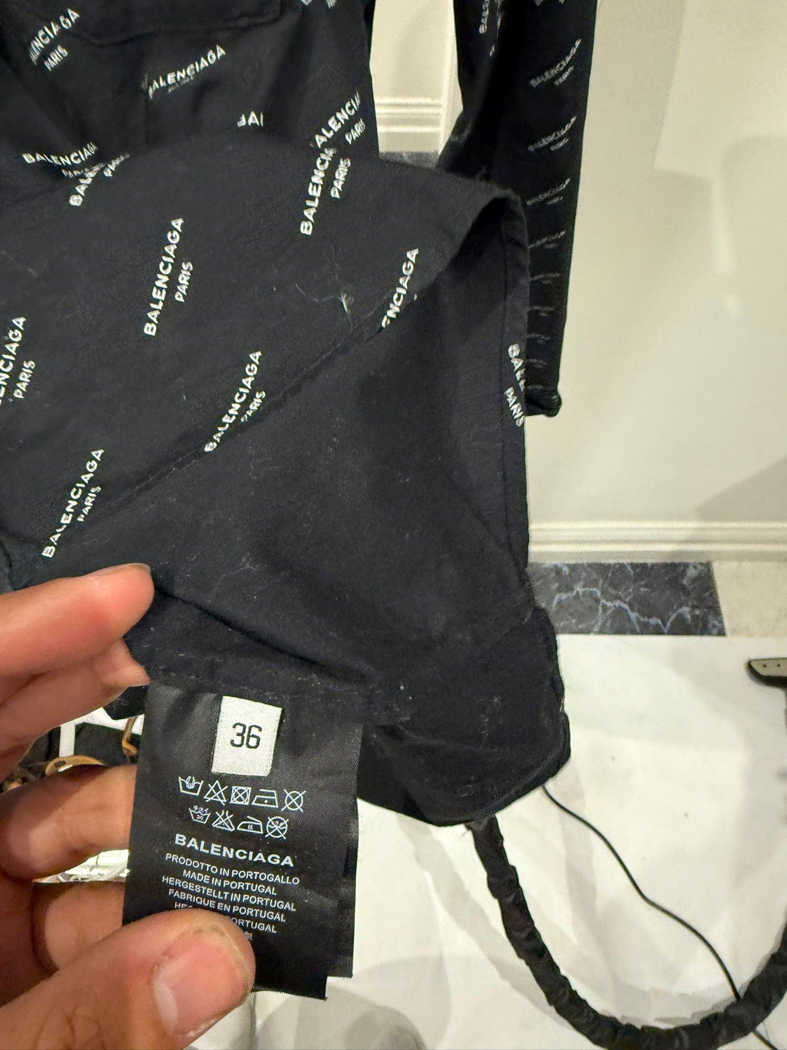 Balenciaga All-over Logo Long Sleeve Shirt Black thumbnail 2
