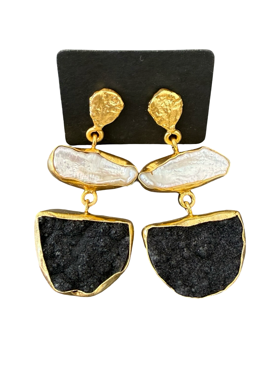 Gemajesty Black & White Rock Stud Earrings