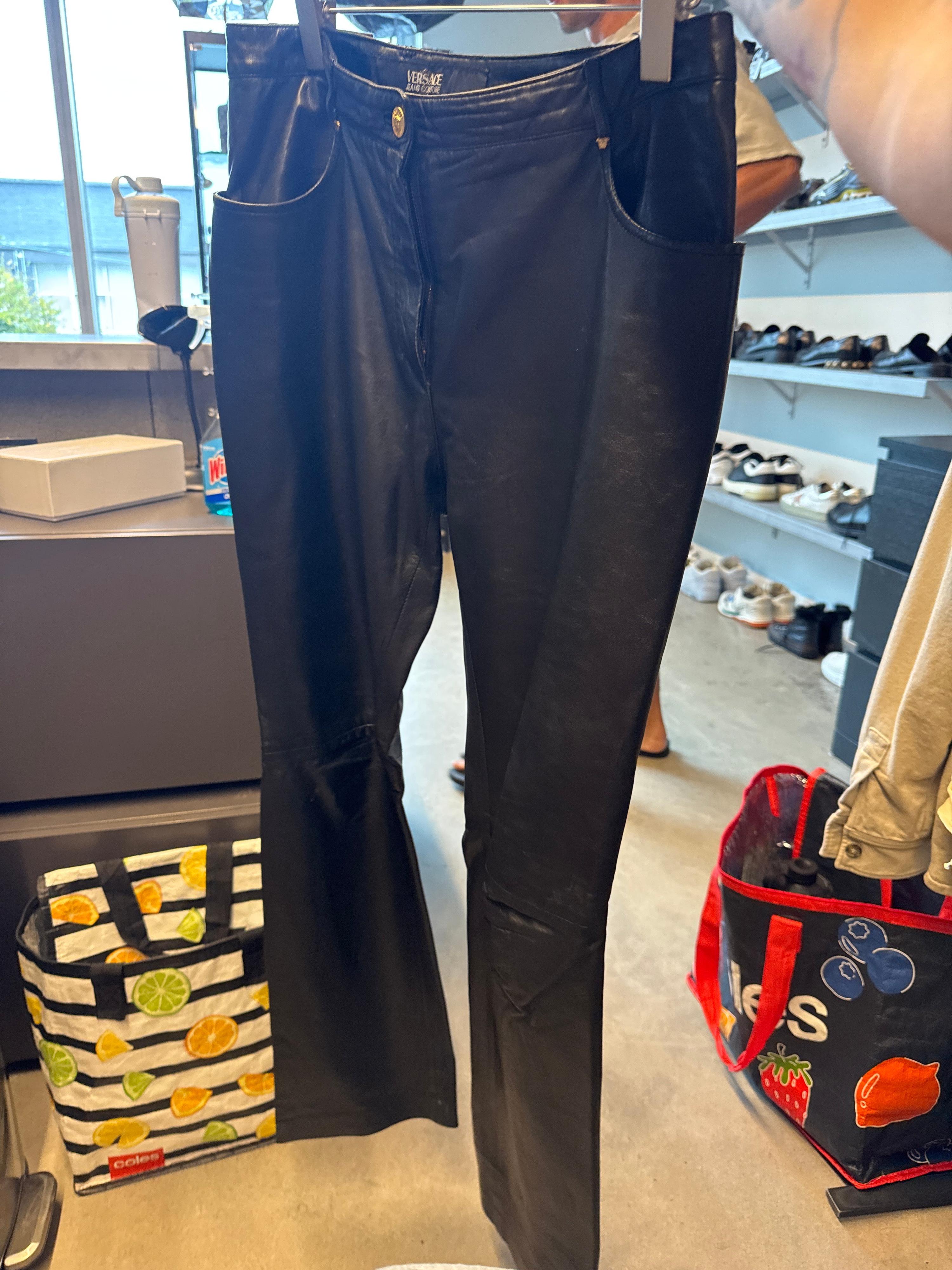 Versace 90s Leather Pants Black (Size 32”)