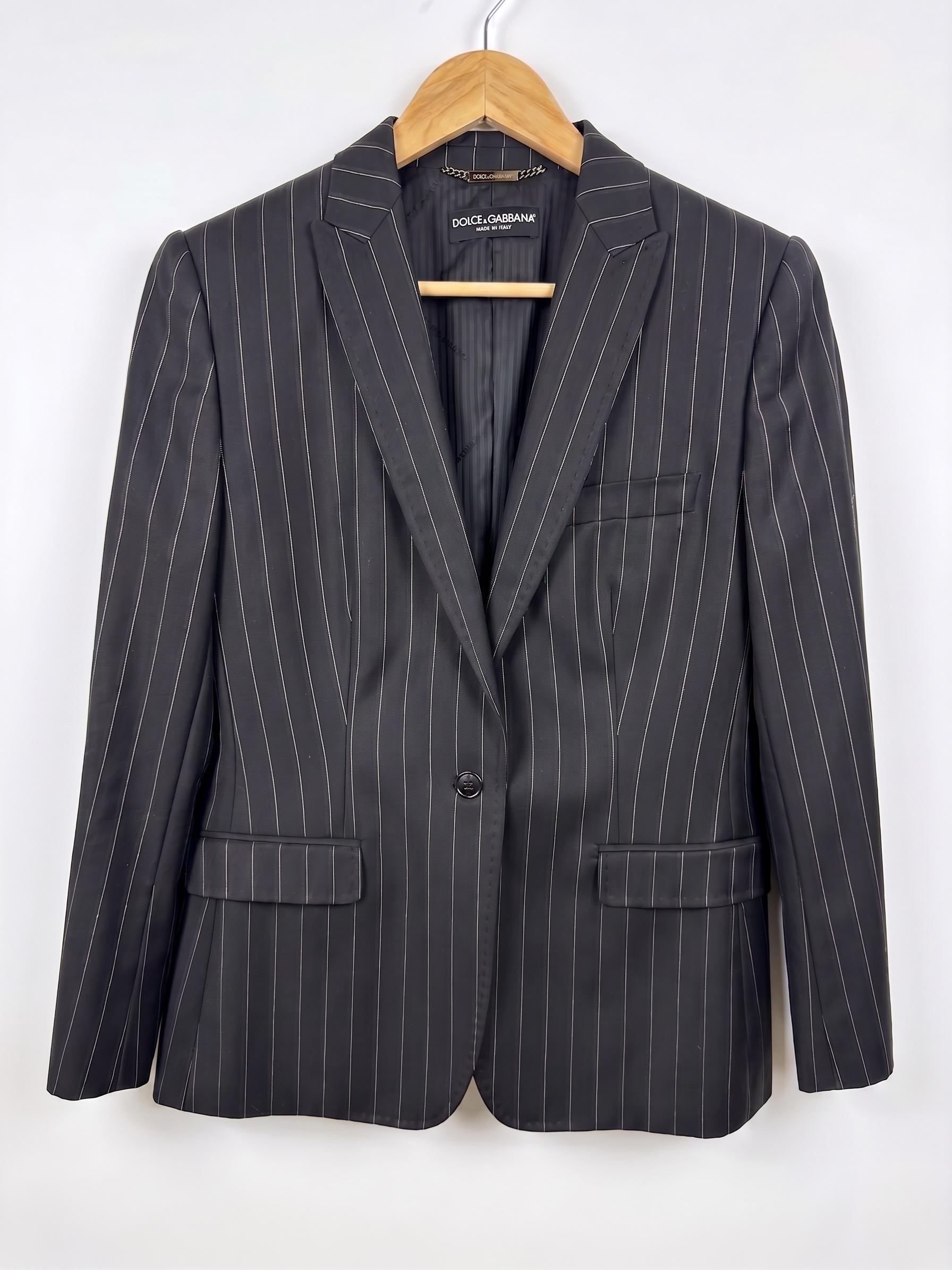 Dolce & Gabbana Black Pinstripe Wool Blazer 46