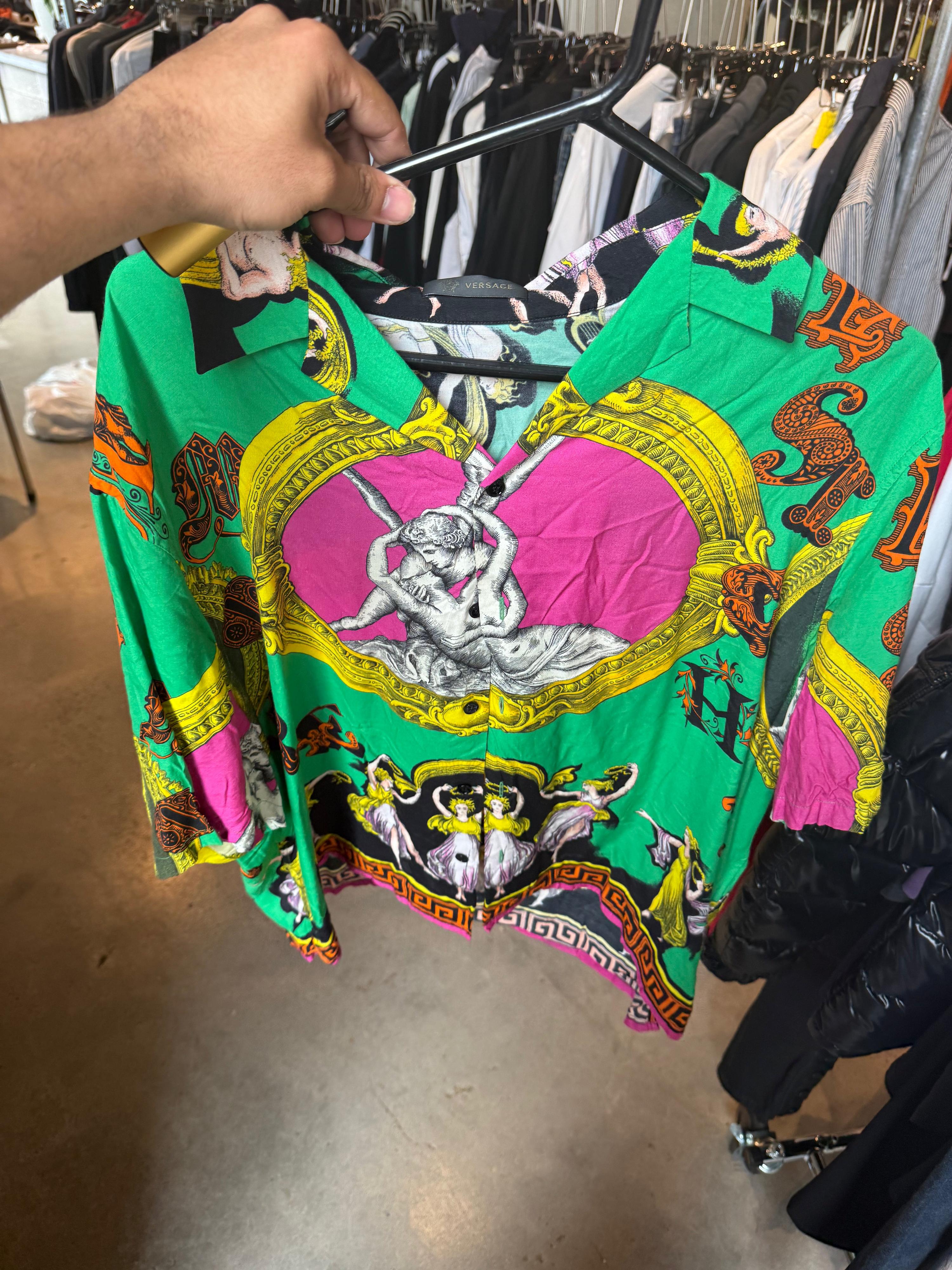 Versace Baroque Amore E Psiche Print Short-Sleeve Viscose Shirt Multicolor (Fits M-L)