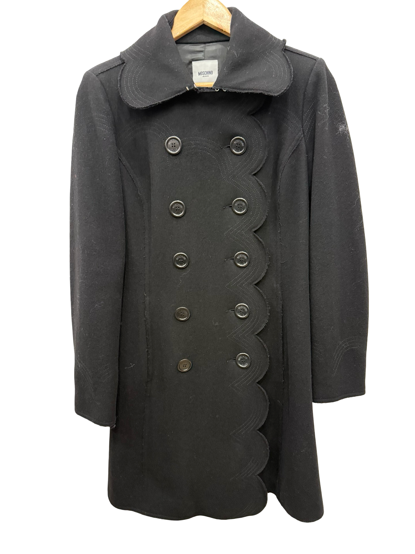 Moschino Black Wool Scallop Coat 10