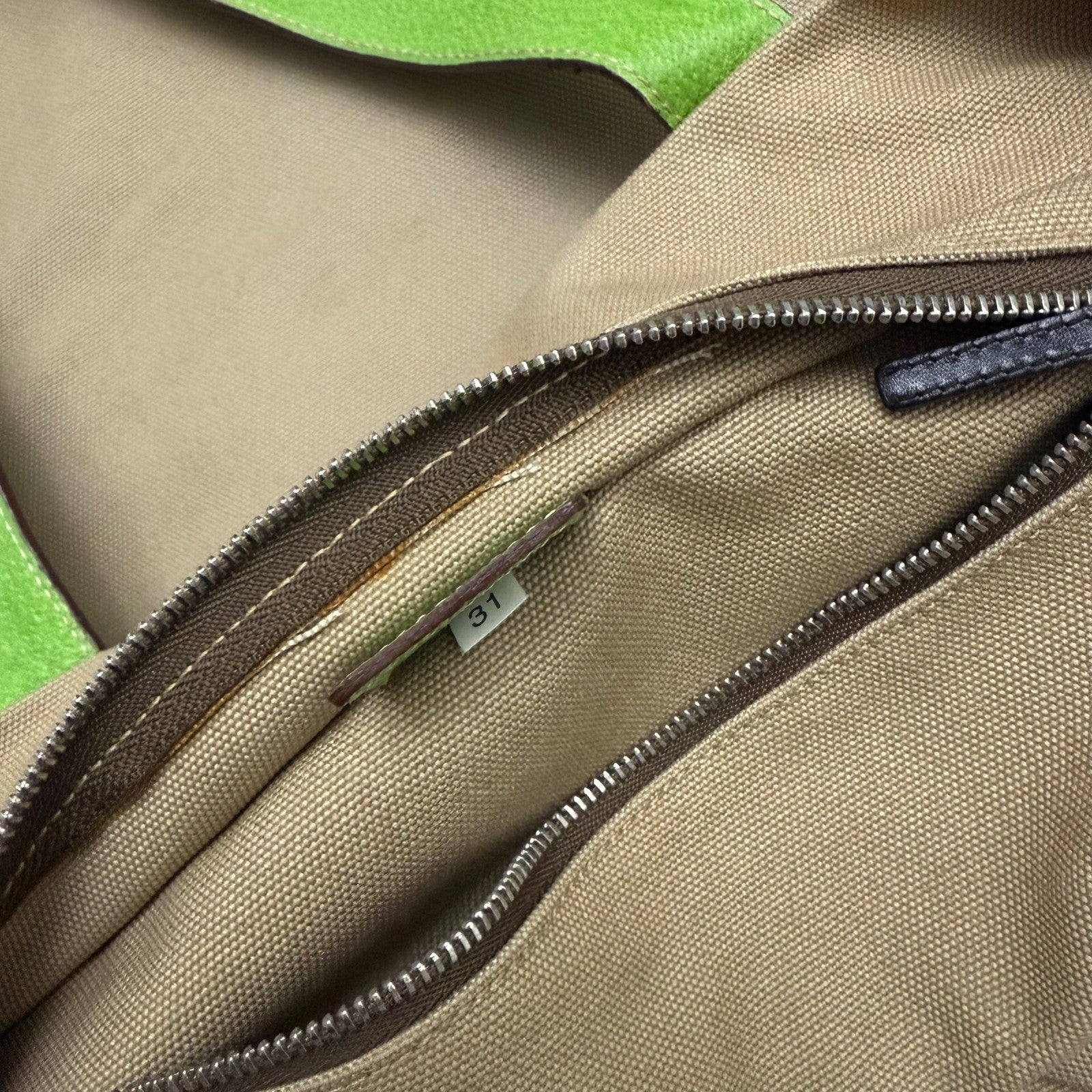 Prada Canvas & Leather Tote Bag Beige/Green thumbnail 8