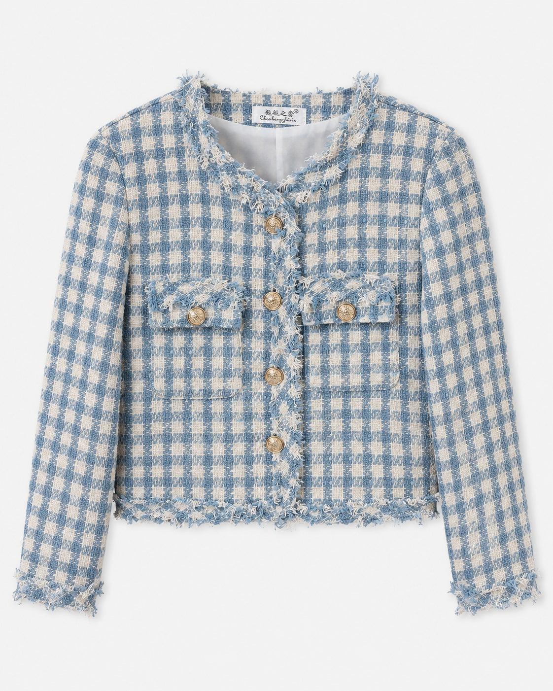 Chaokang Blue Ivory Tweed Cropped Jacket M