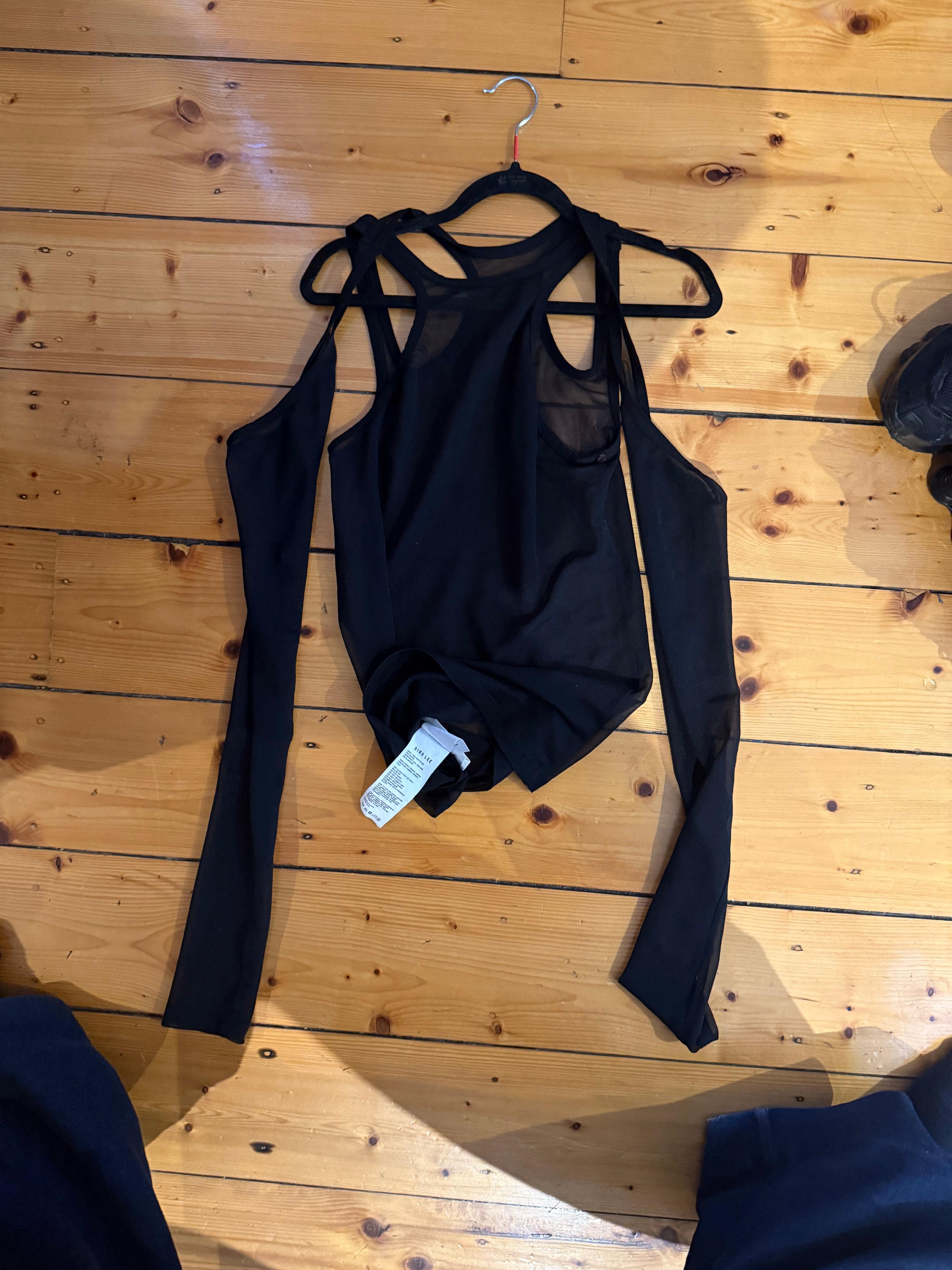 Dion Lee Sheer Shift Loop Long Sleeve Top Black (Size S womens)