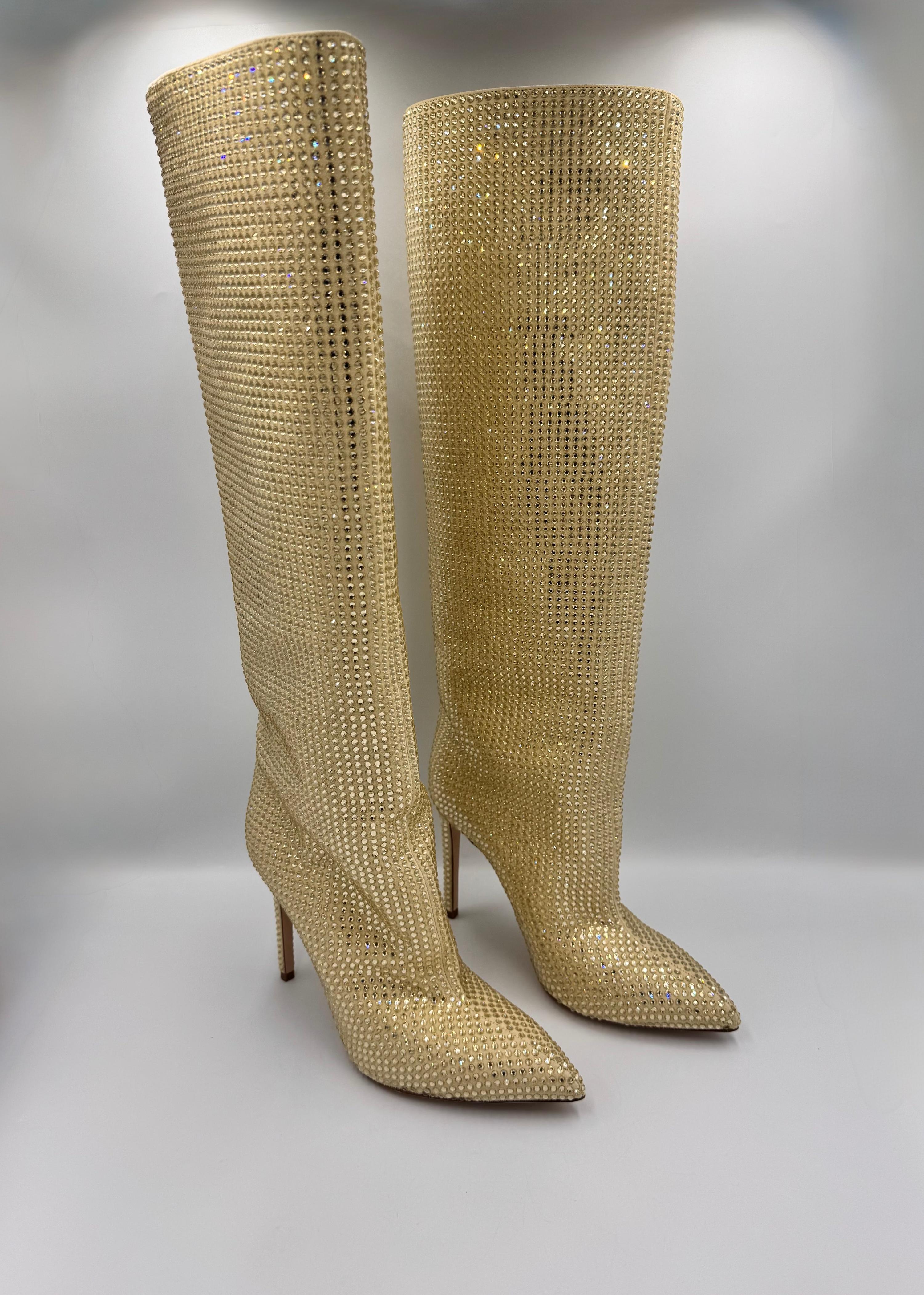 PARIS TEXAS Gold Rhinestone Boots Size 38.5
