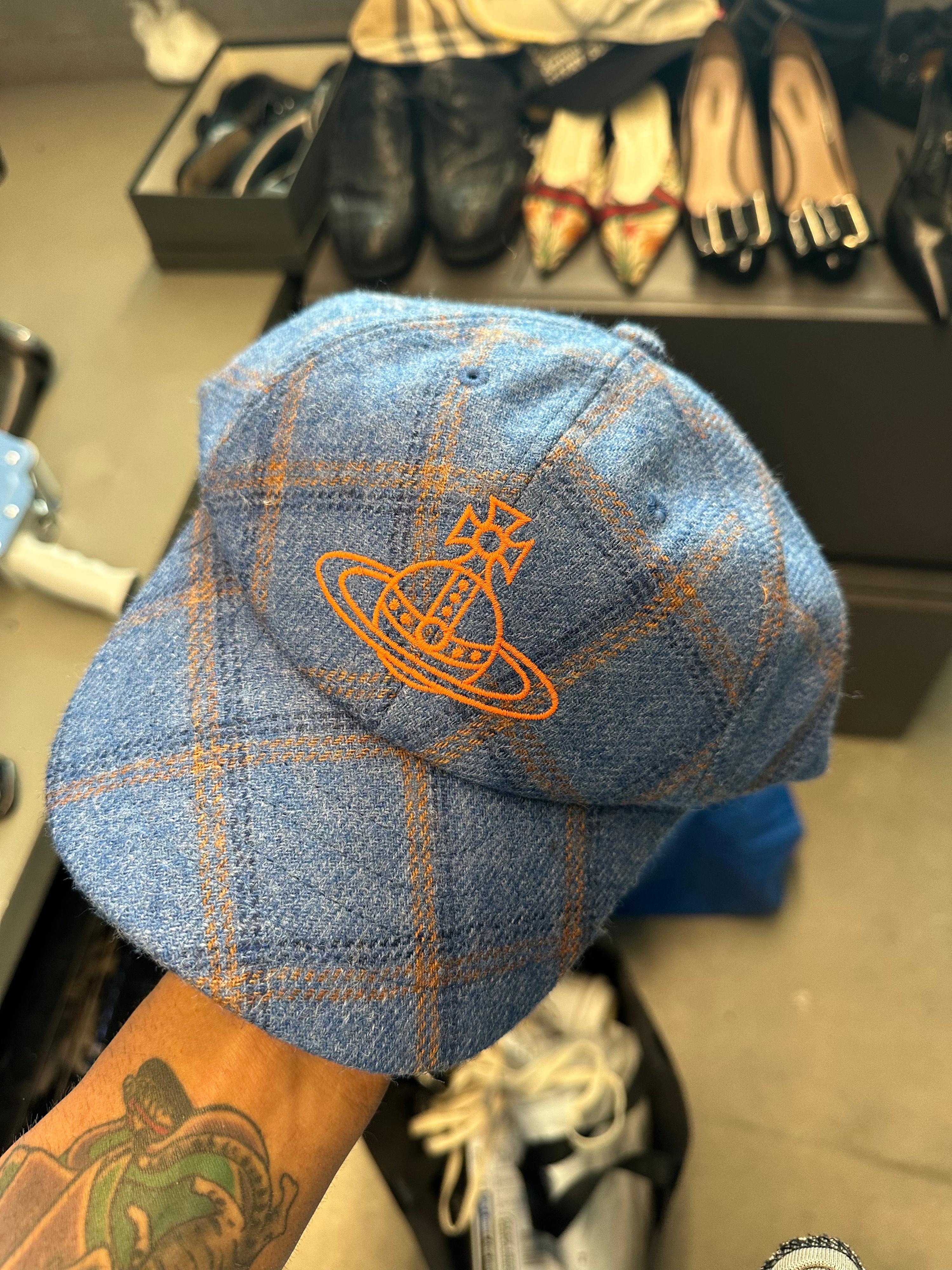 Vivienne Westwood Embroidered Orb Tweed Wool Cap Blue/Orange