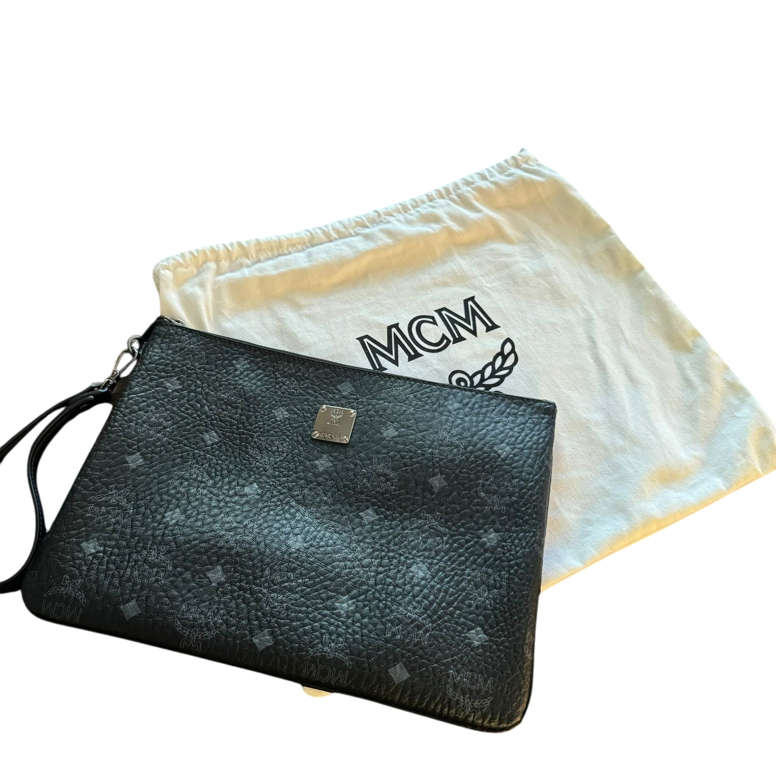 MCM Visetos Pattern Leather Clutch Bag Black