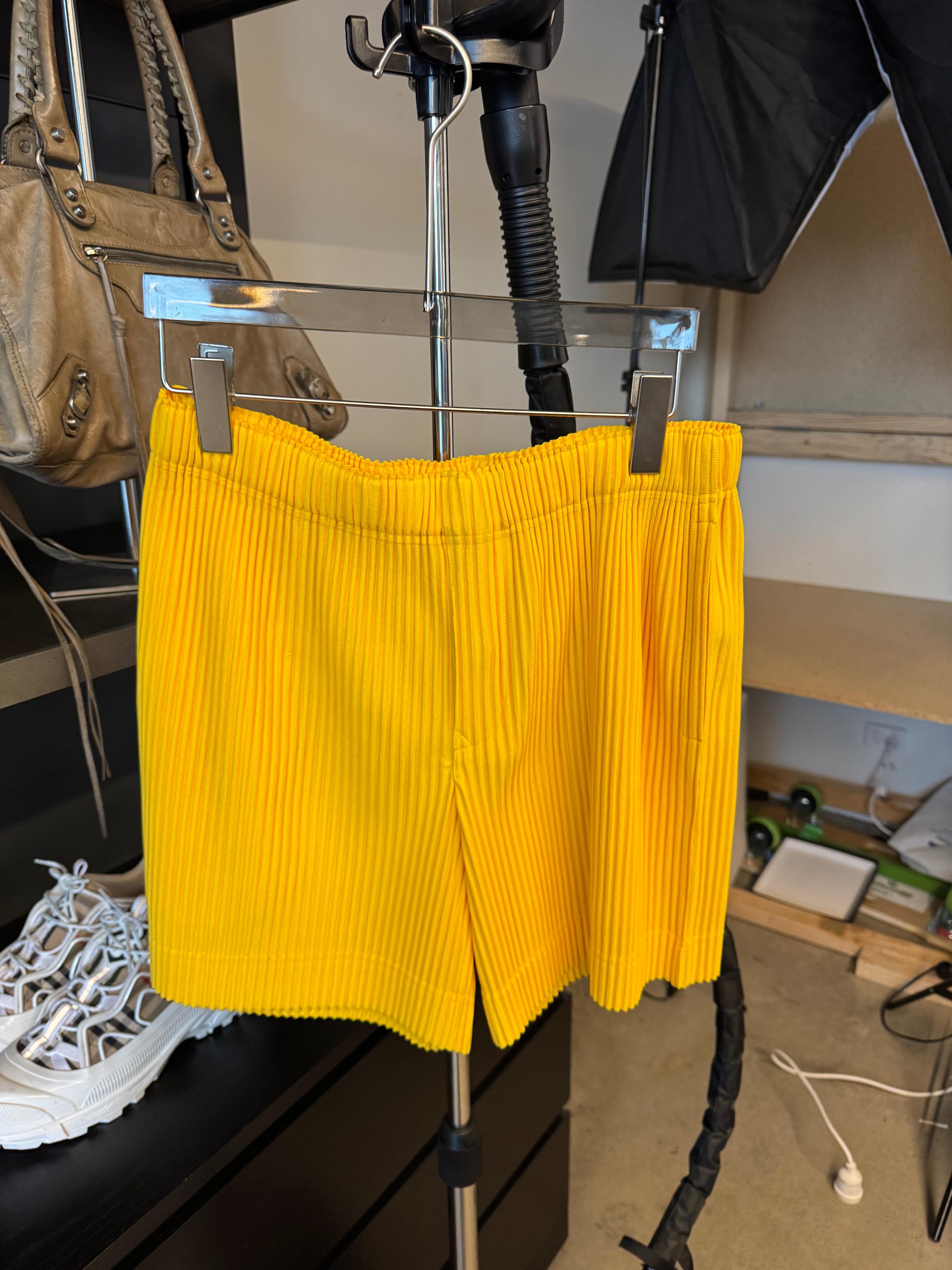 Issey Miyake Homme Plisse Perma-Pleat Shorts Yellow
