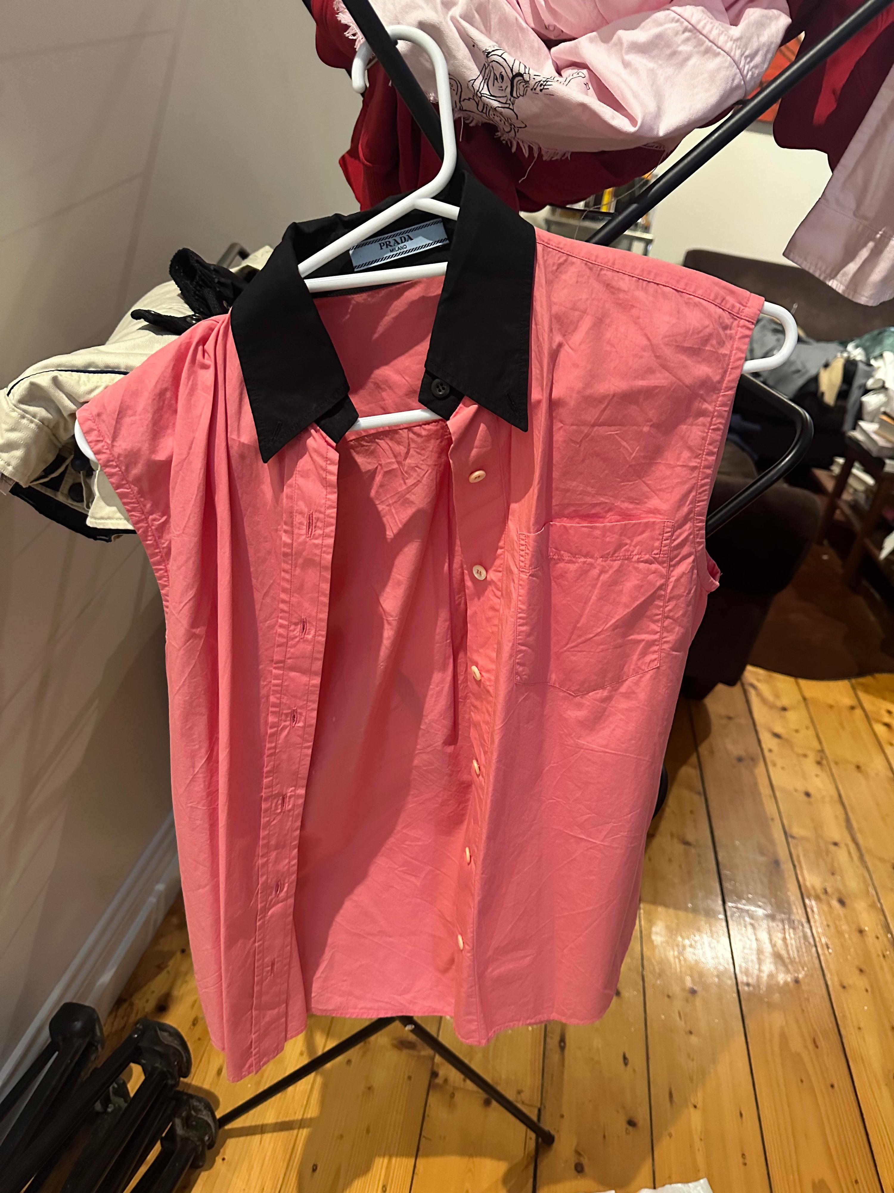 Prada 2017 Sleeveless Blouse Pink/Black (Size 36)