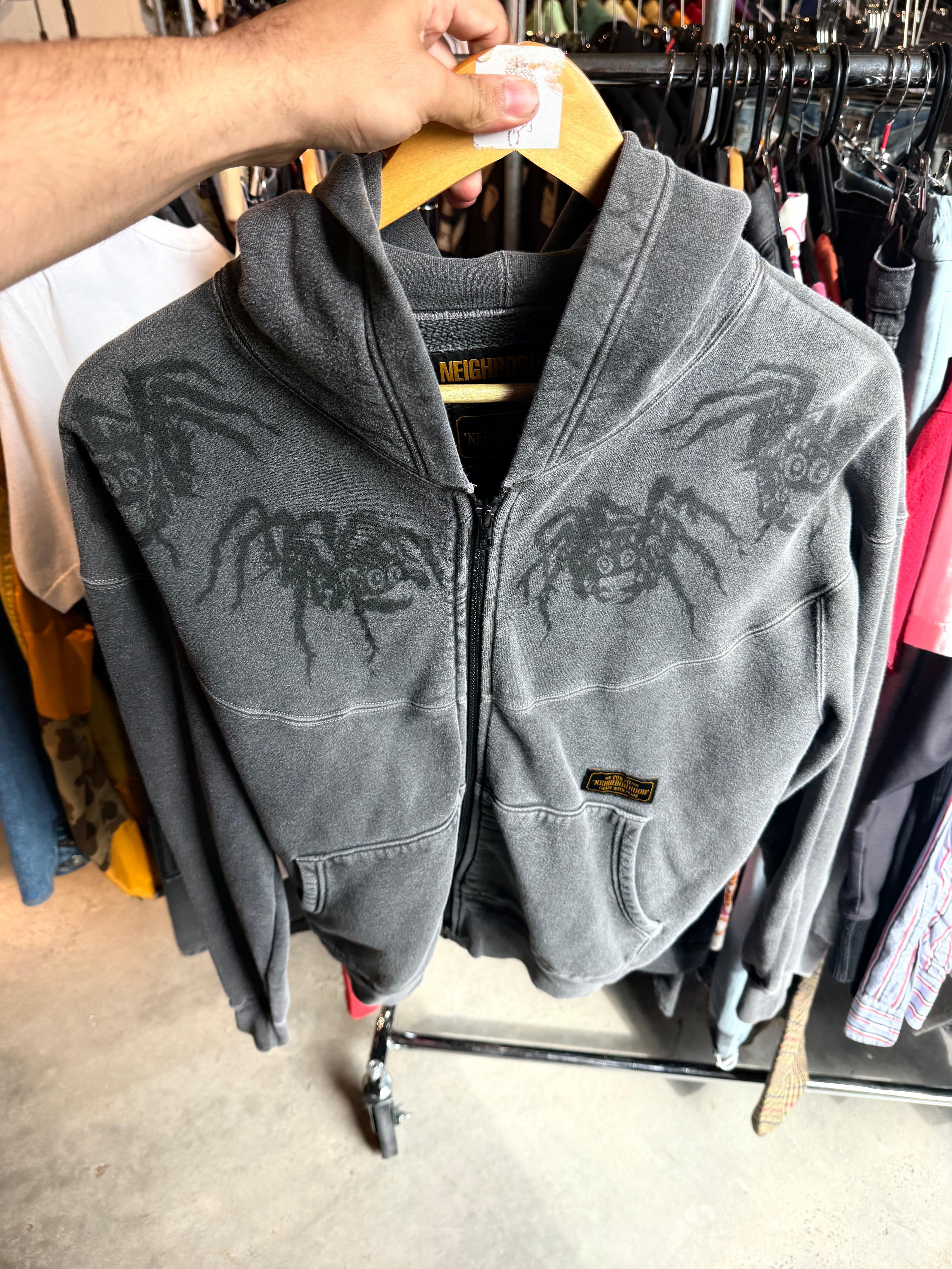 Neighborhood Spider Graphic Washed Charcoal Hoodie