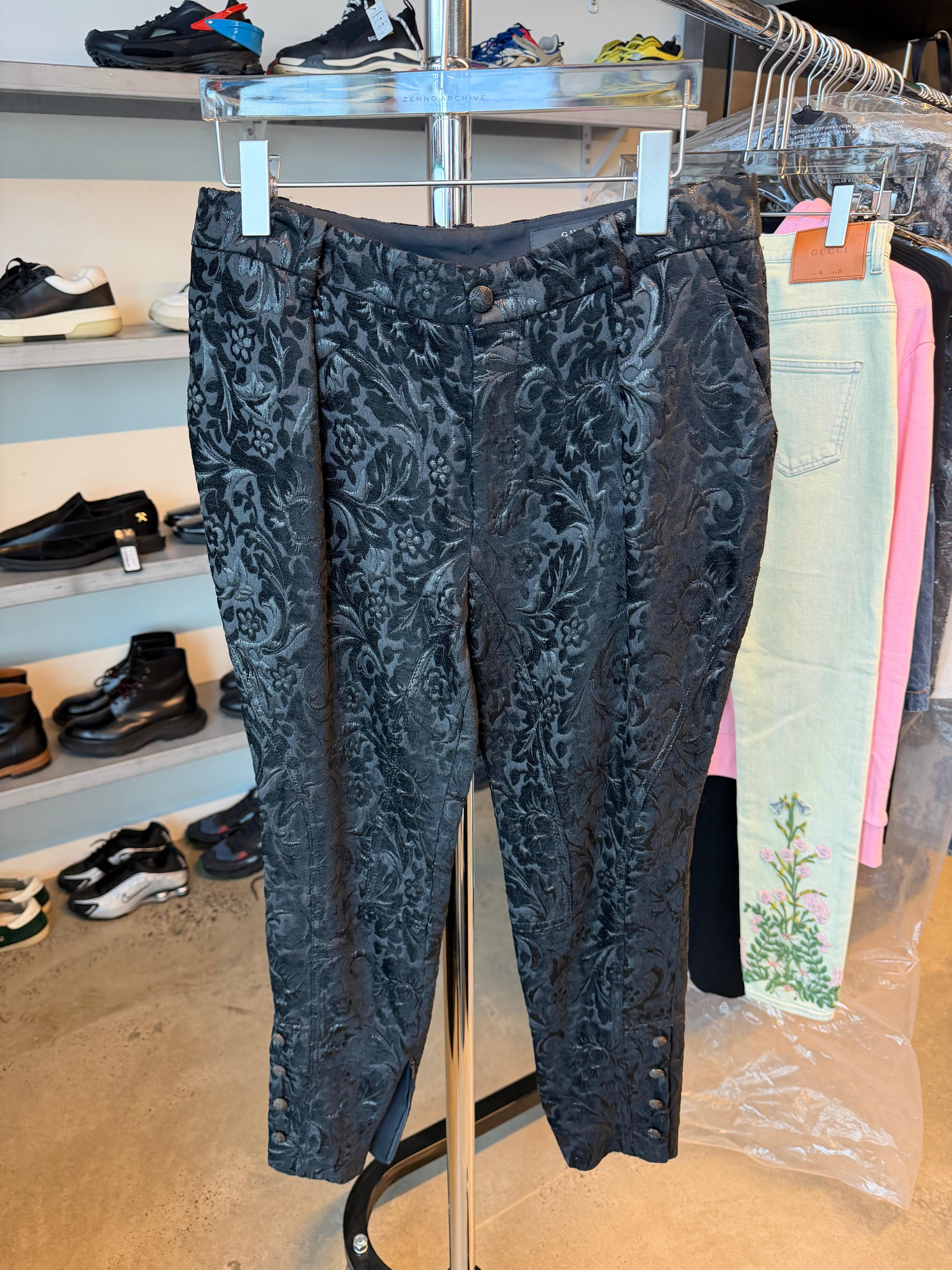 Gucci By Tom Ford 90s Floral Jacquard Studded Trousers Black (Size 40)