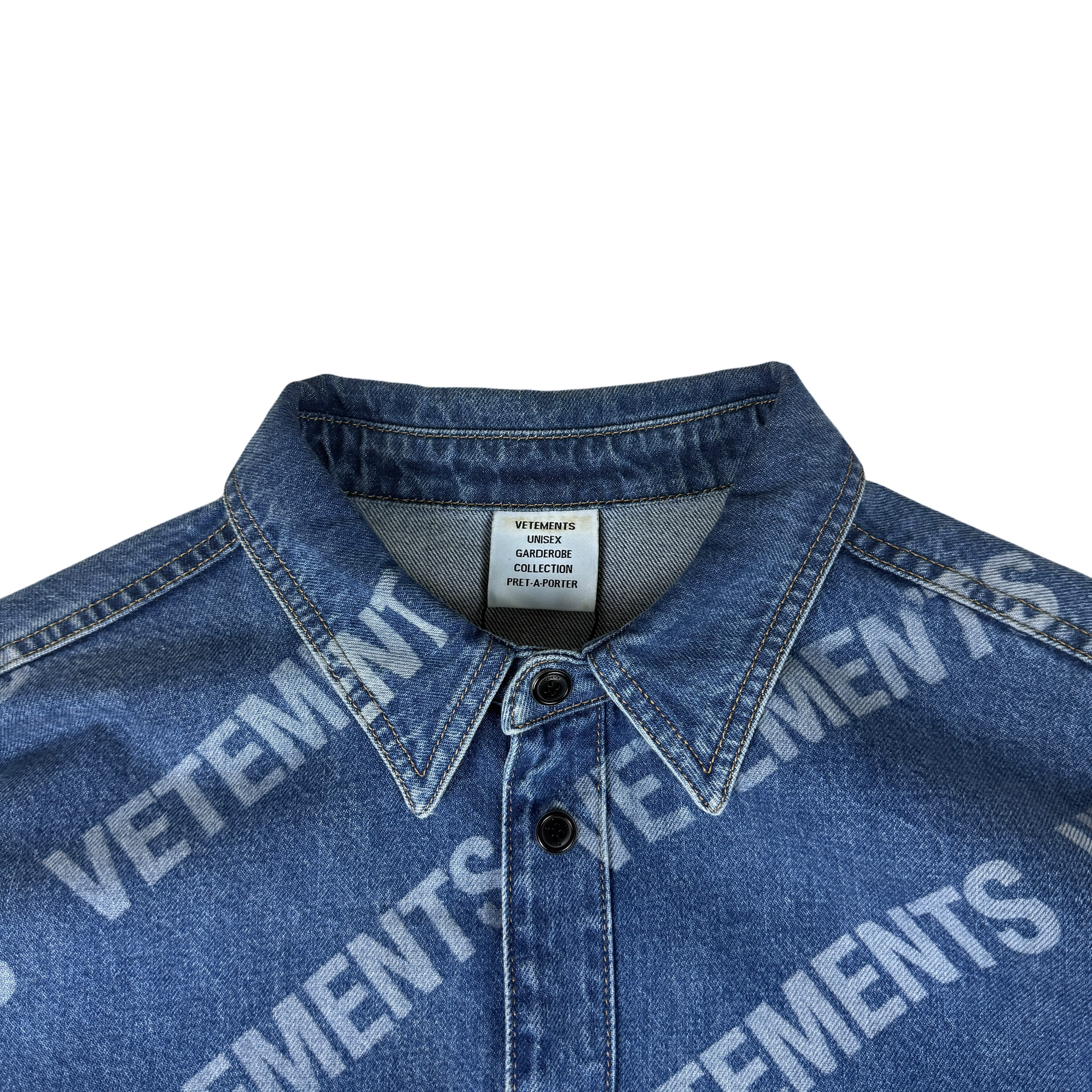 Vetements All Over Logo Denim Overshirt (Fits M-L) thumbnail 2