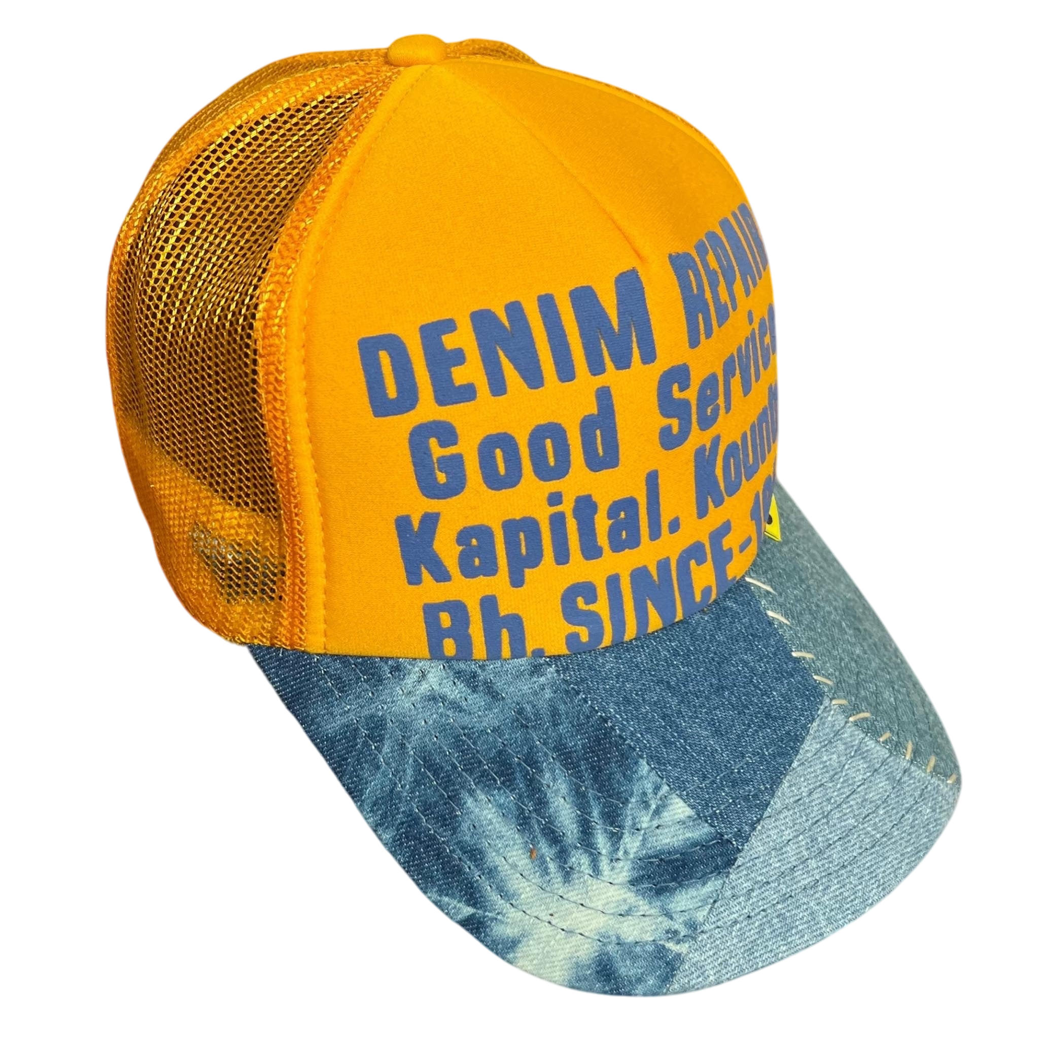 Kapital ‘Denim Repair Service’ Denim Reconstruction Trucker Cap Yellow/Light Blue