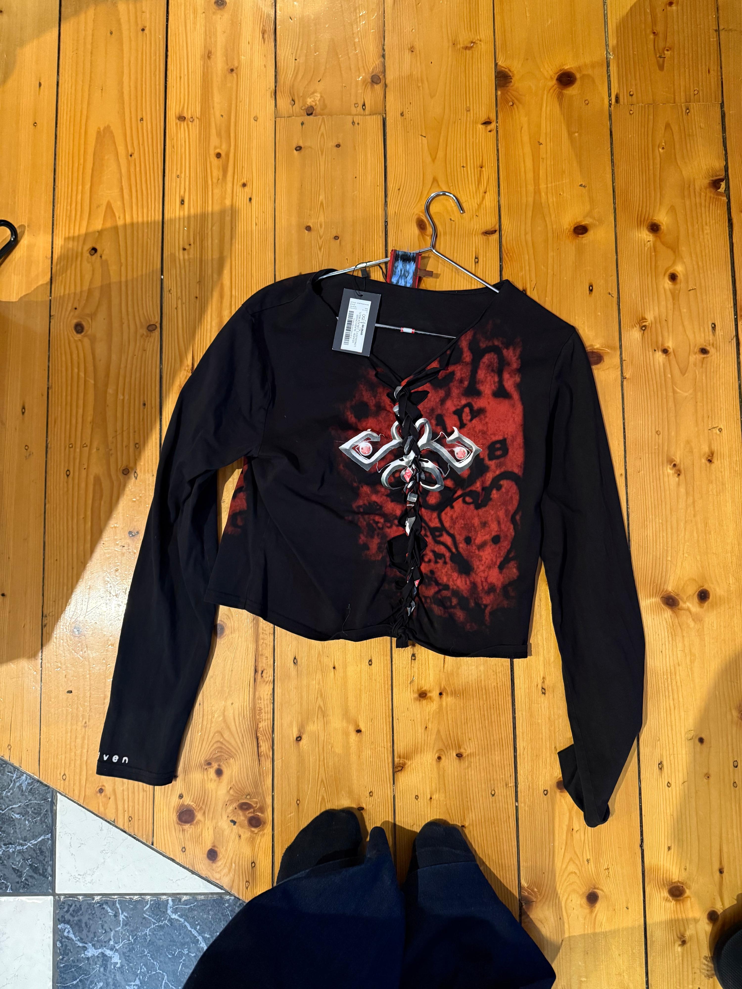 Heaven By Marc Jacobs ‘Slash Cross’ Long Sleeve Crop Top Black (Size XL womens)