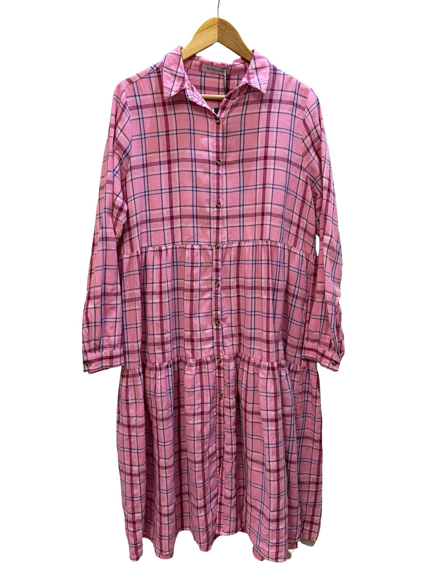 Alessandra Pink Plaid Midi Shirt Dress M
