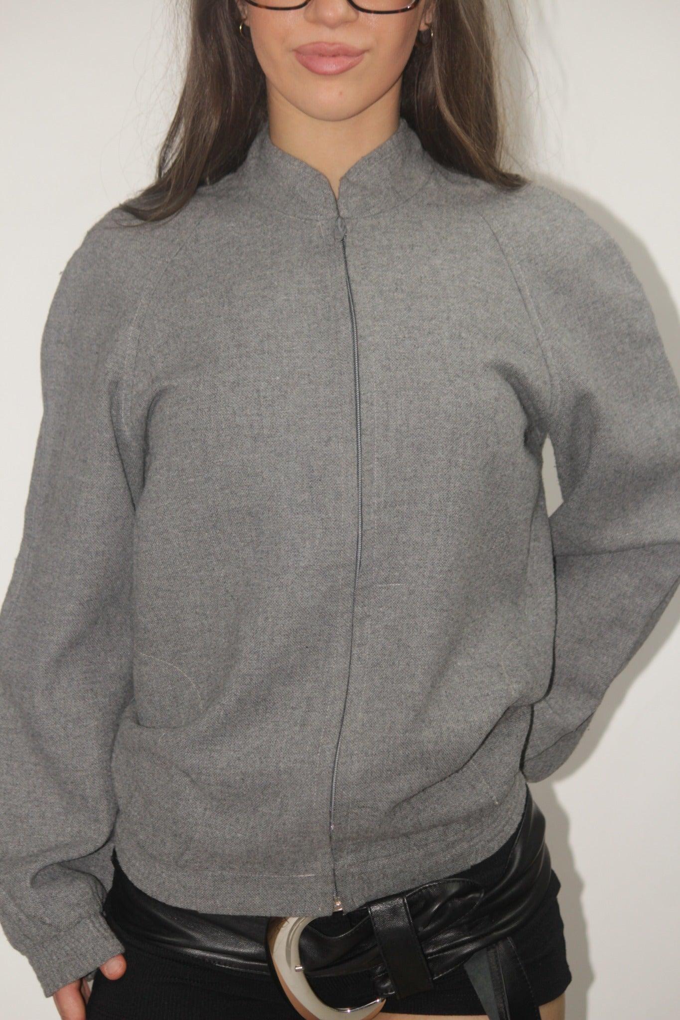 Grey Wool Zip-Up Jacket