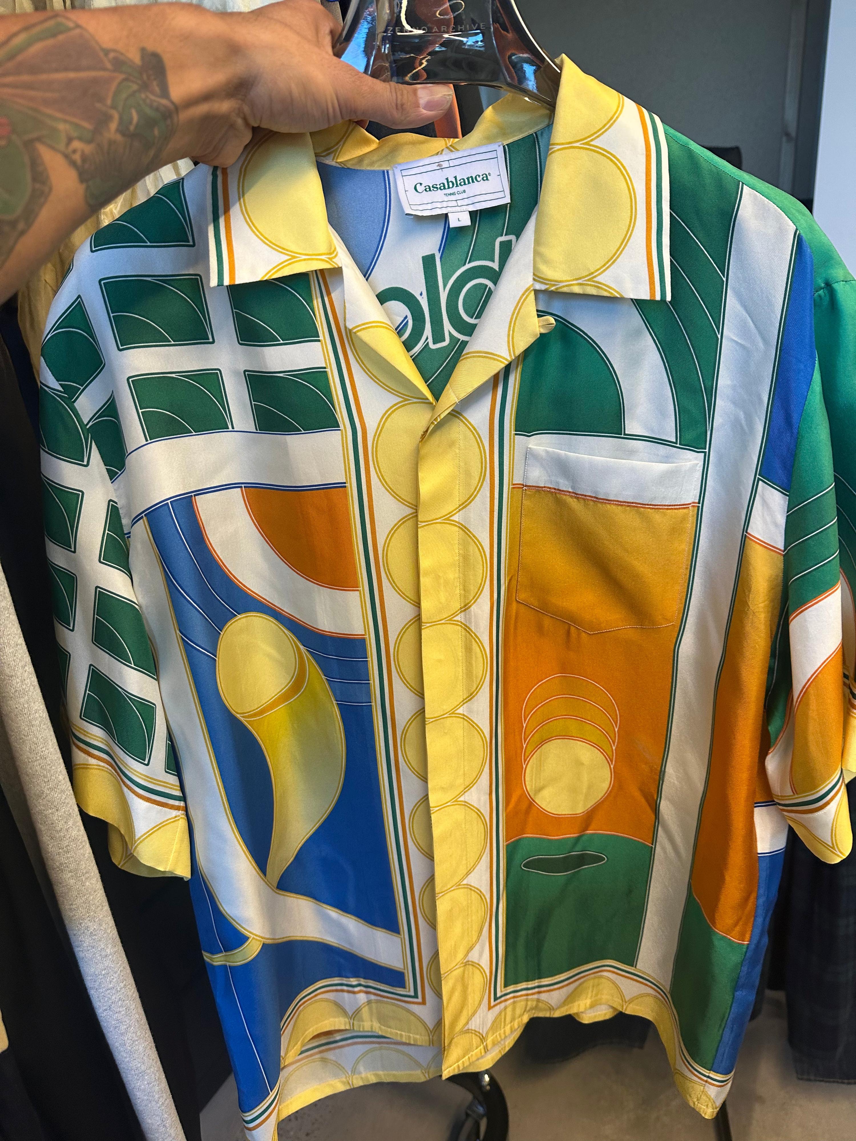 Casablanca Silk ‘Reve De Tennis’ Cuban Collar Short Sleeve Shirt (Size L)