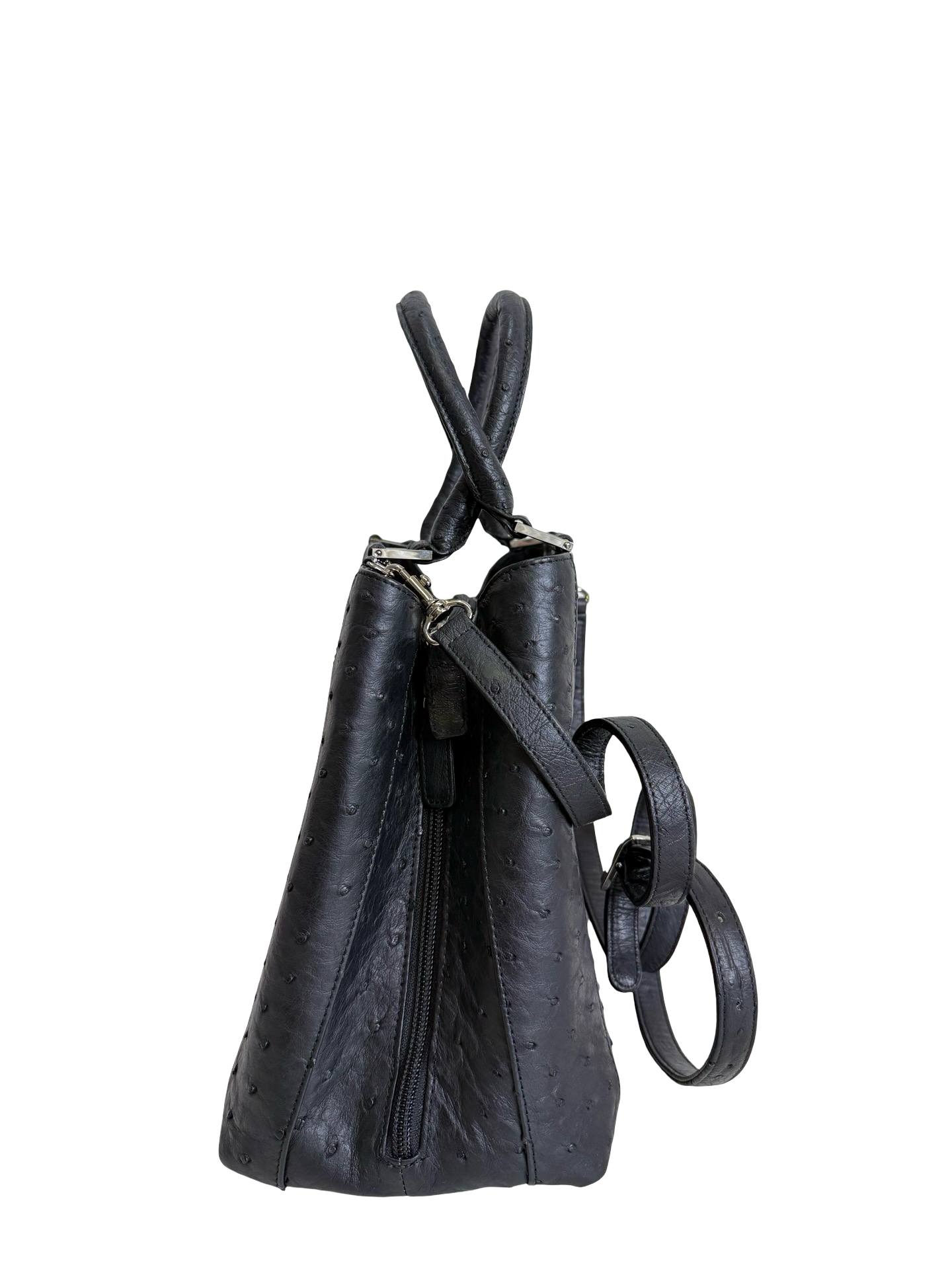 Genuine Full Quill Ostrich Leather Handbag – Black thumbnail 3
