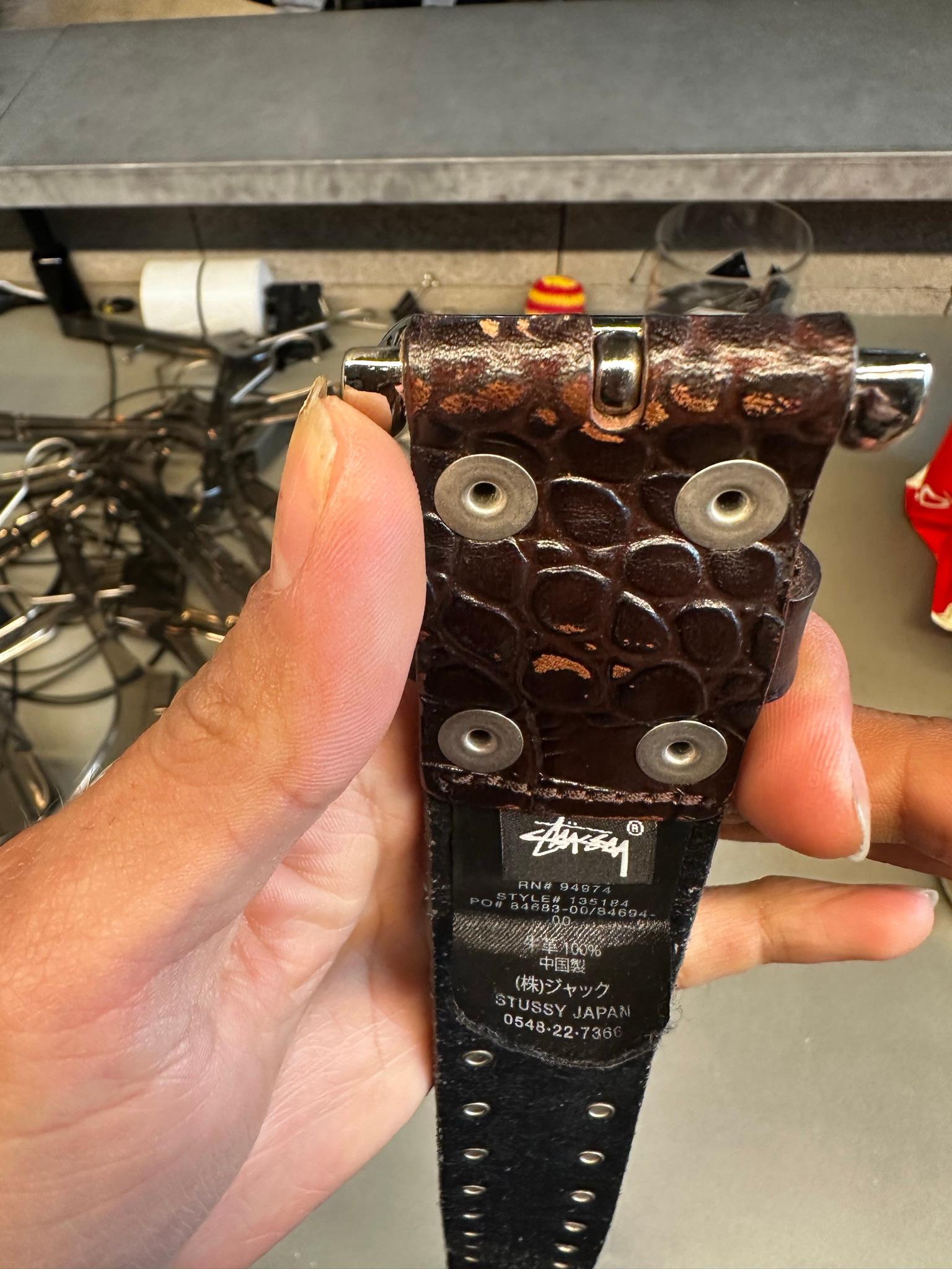 Stussy Studded Crocodile Leather Belt Brown thumbnail 2