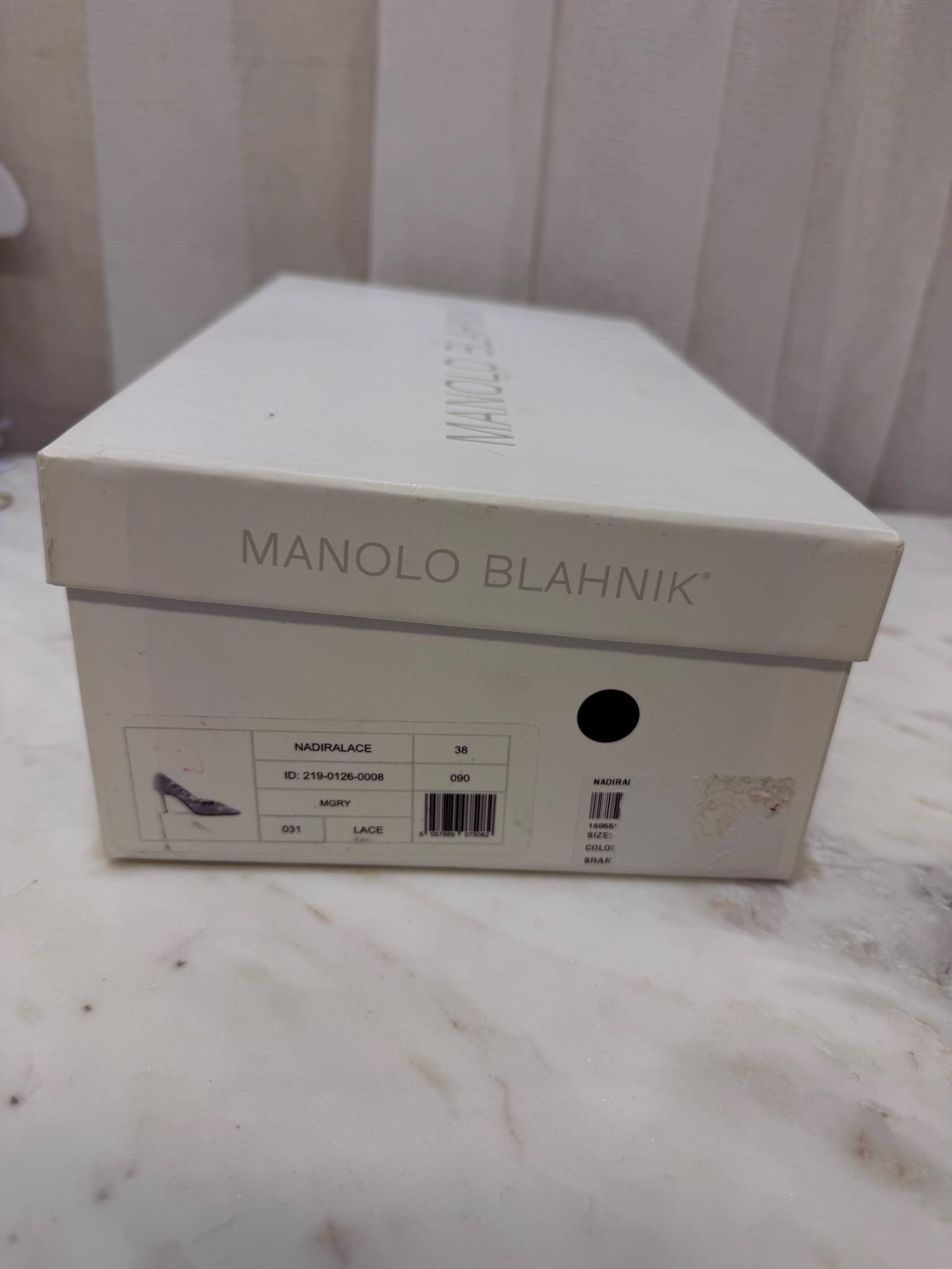 Manolo Blahnik Grey Lace Nadira Heels 38 thumbnail 9