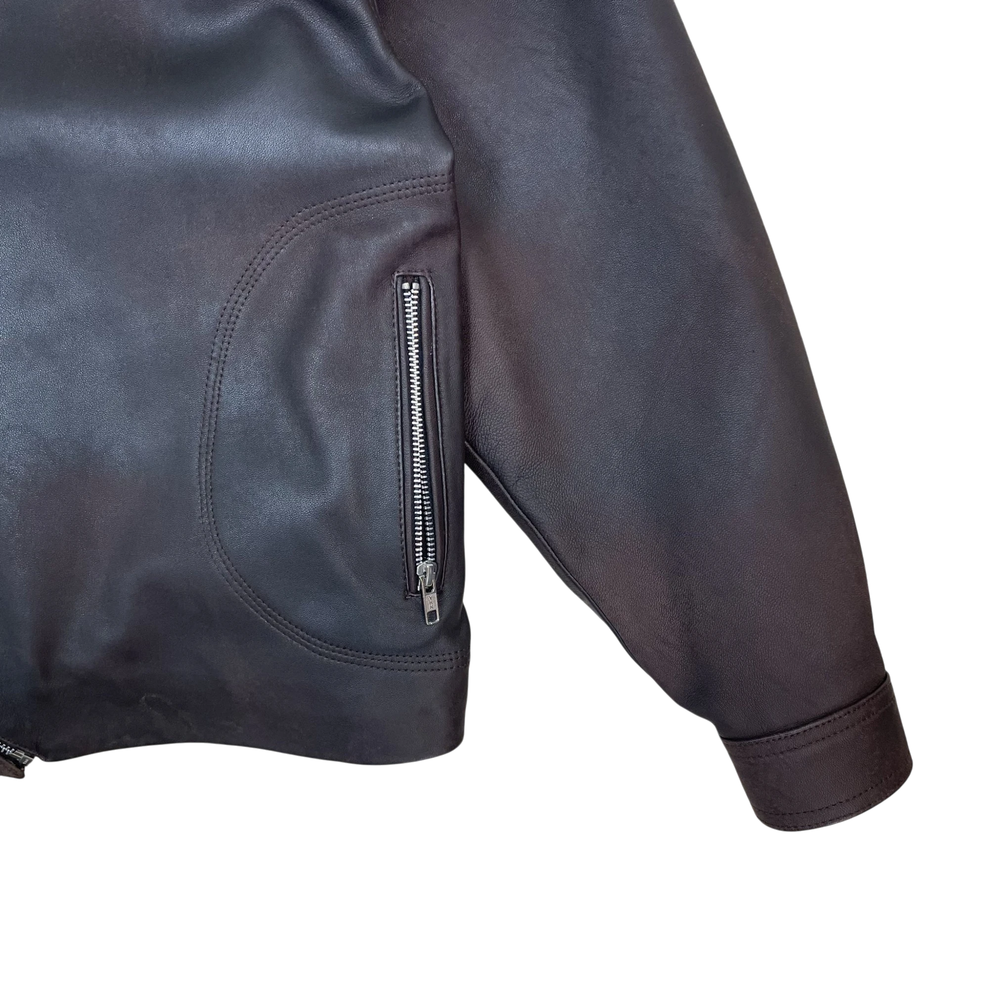 WMO Curved Zip Leather Jacket Ombre Brown (Fits L) thumbnail 4