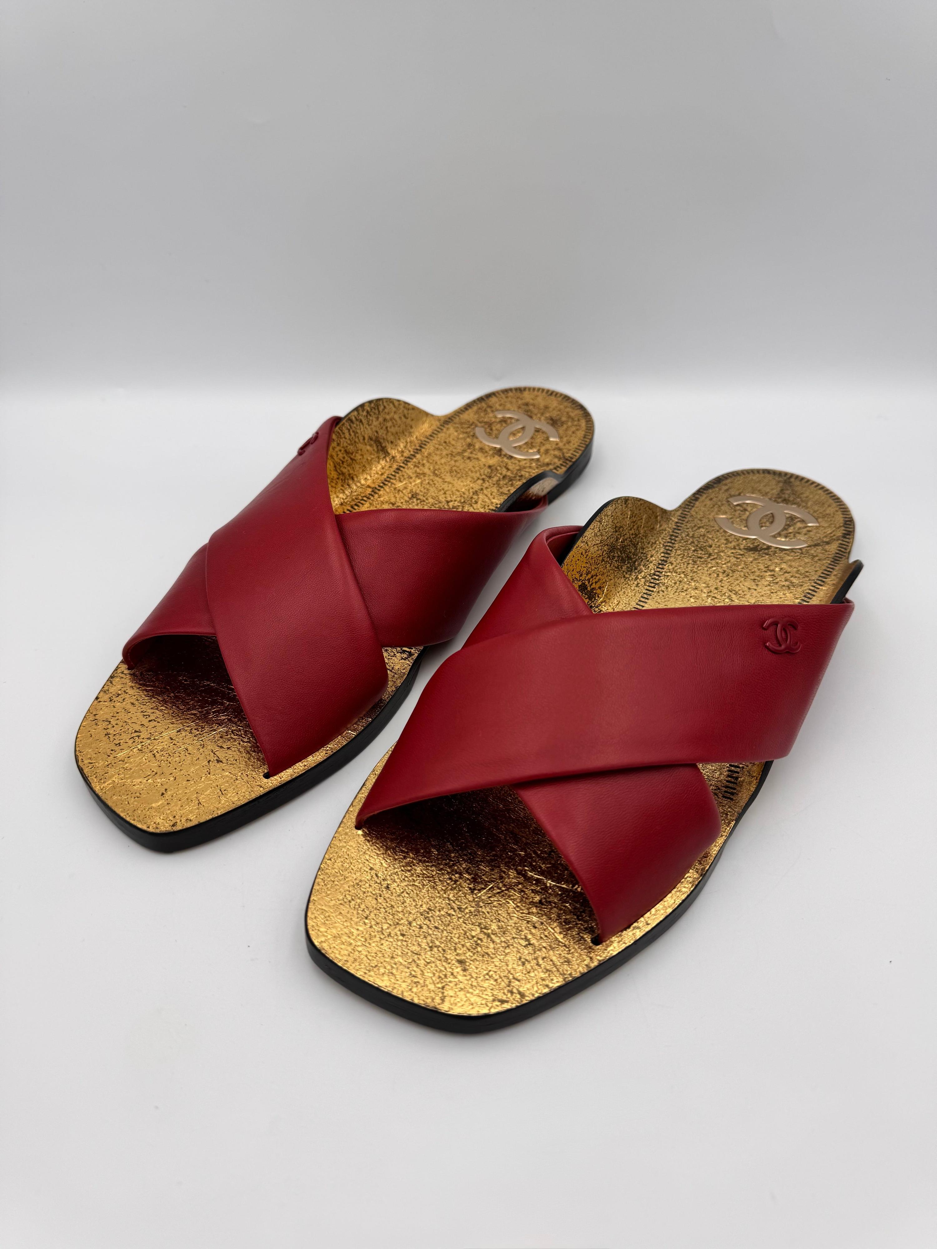 Chanel Red Lambskin Leather Mules Size 41C thumbnail 8