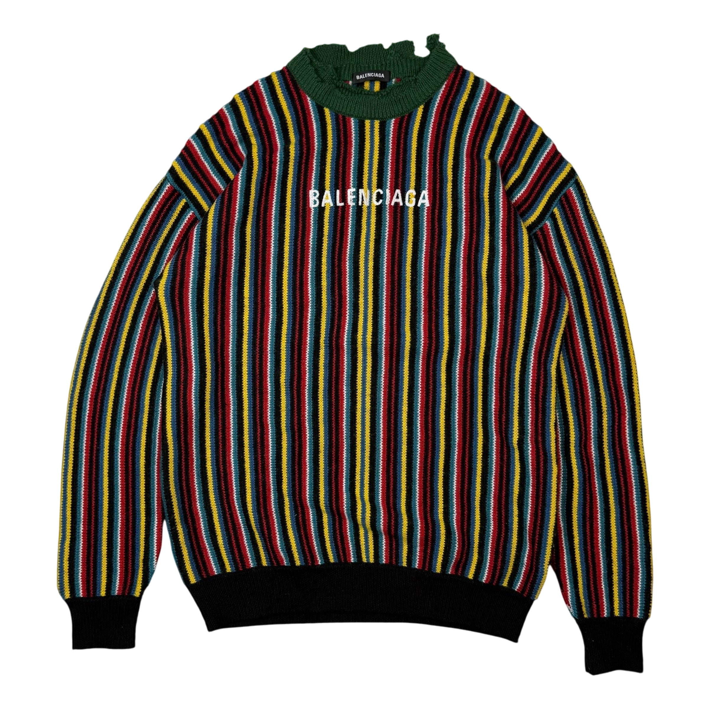 Balenciaga AW18 Oversized Distressed Striped Sweatshirt Multicolour (fits up to XL)