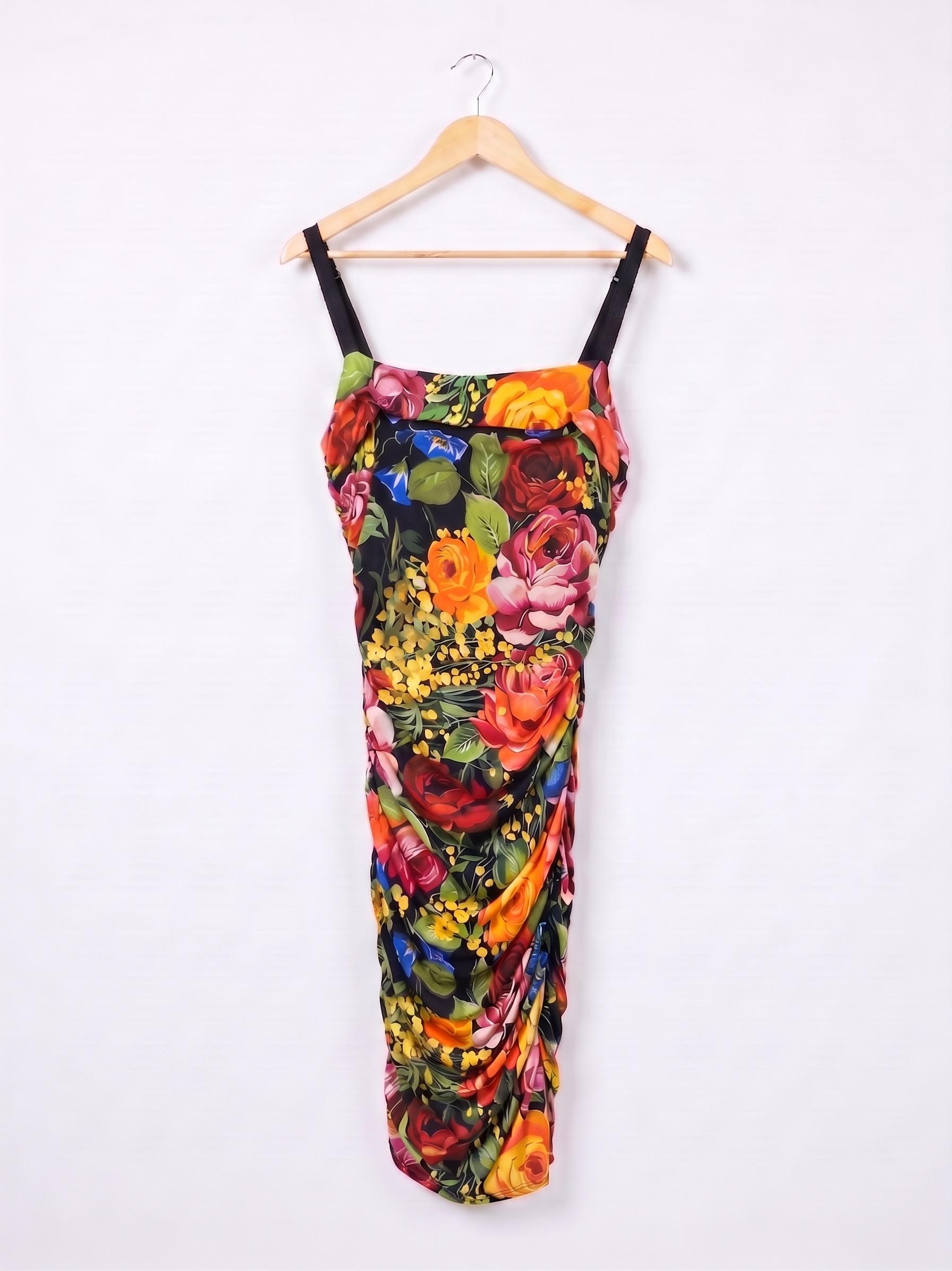 Dolce & Gabbana Black Floral Bodycon Dress XL